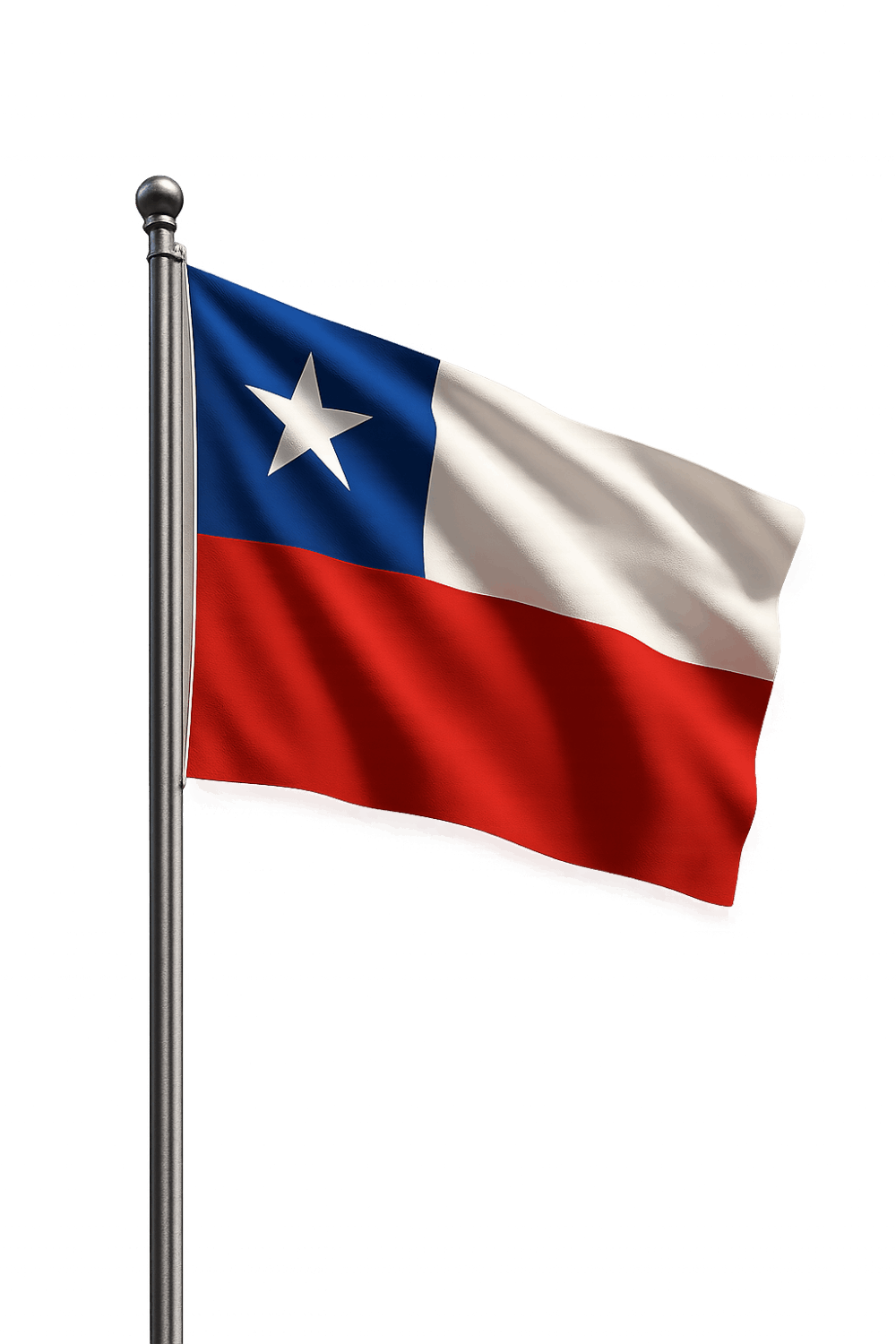 Chilean Flag Flying on Pole, Transparent Background.
