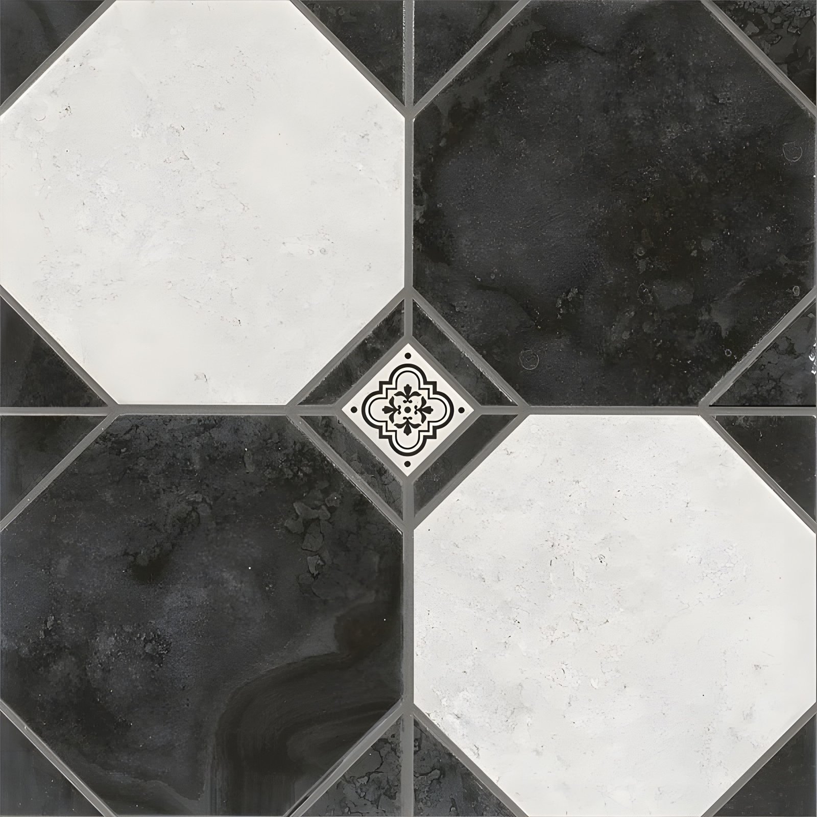 Classic Black White Octagon Dot Tile Pattern