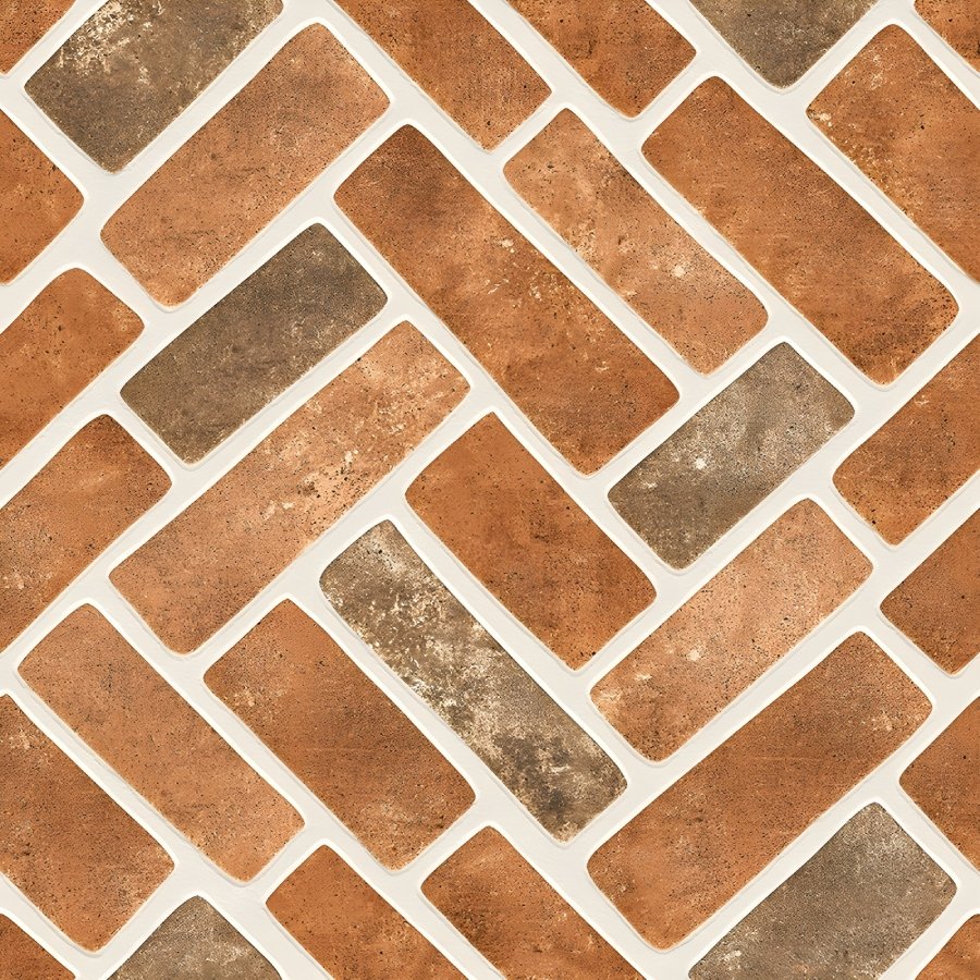 Classic Brick Herringbone White Grout Tile
