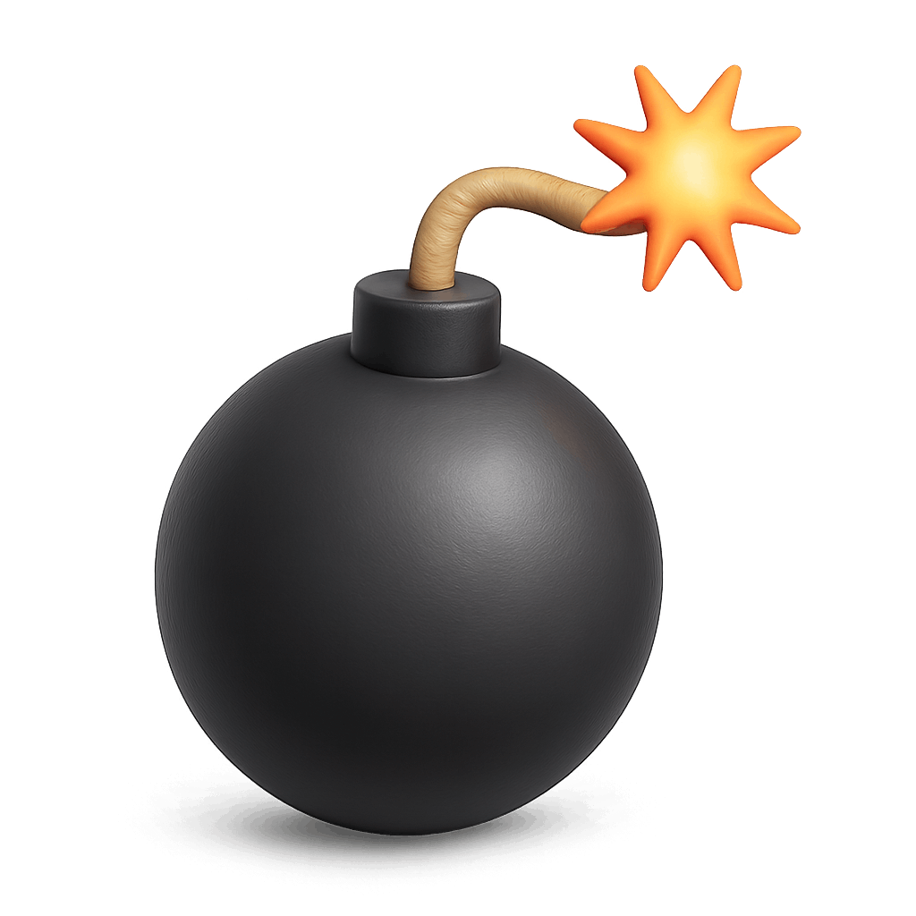 Classic Cartoon Bomb With Lit Fuse on Transparent Background