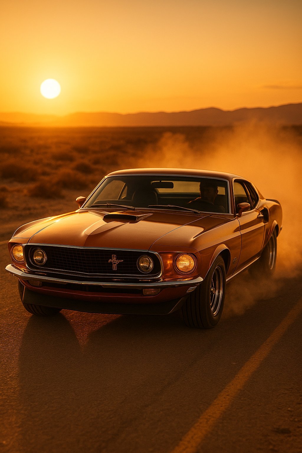 Classic Muscle Car Desert Sunset Mobile Wallpaper