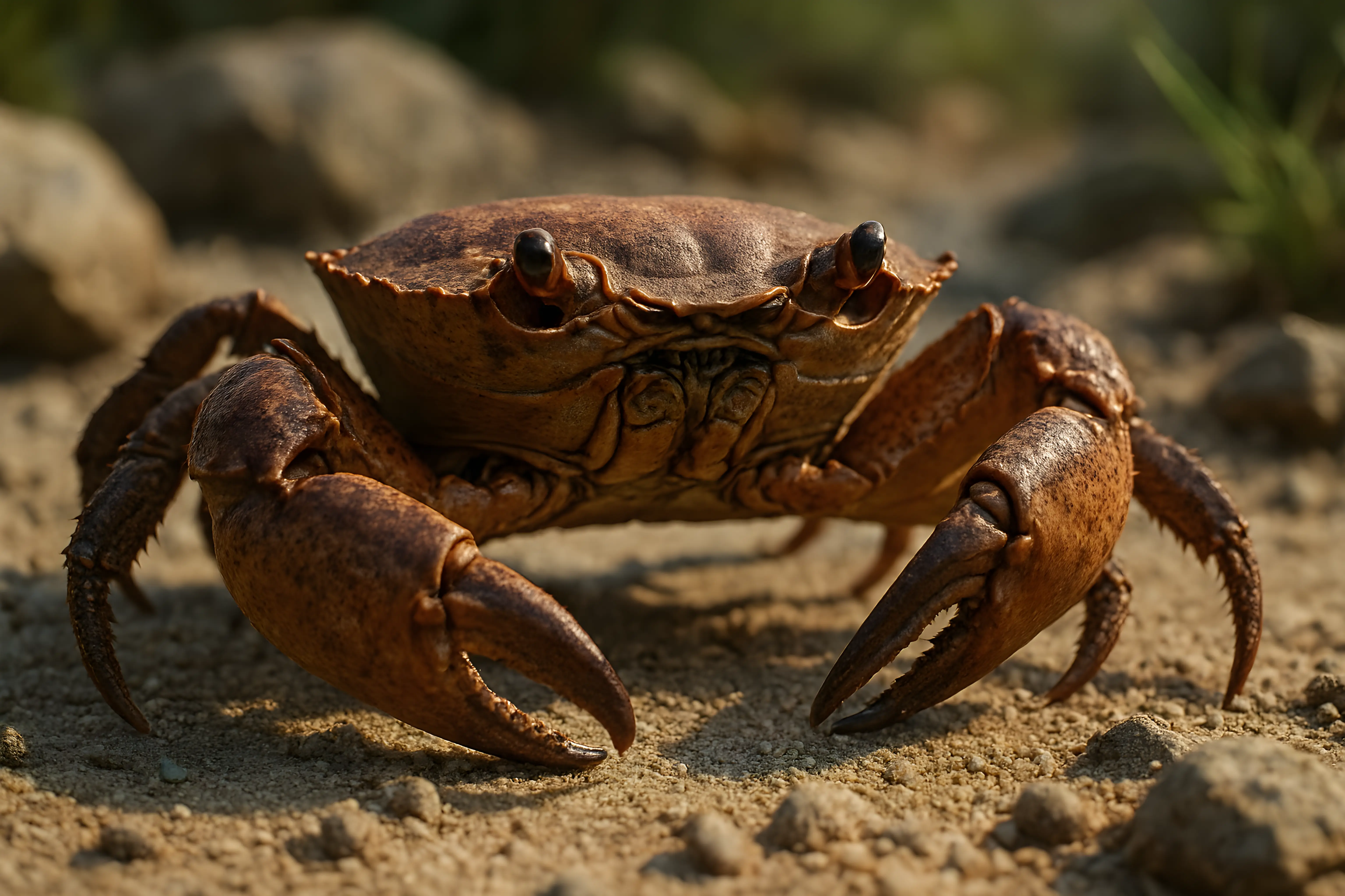 Close-Up of a Crab on Sandy Ground in Natural Light