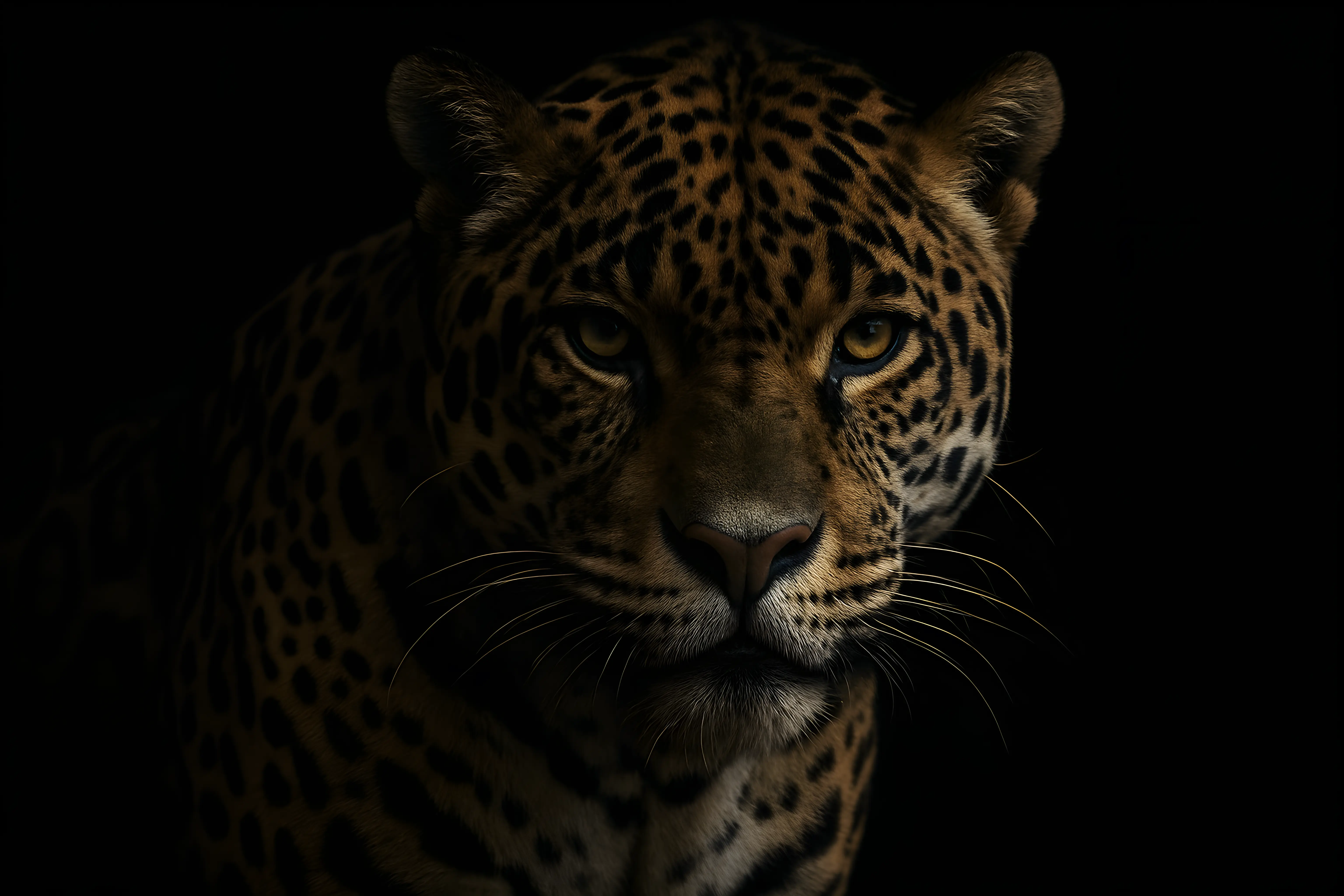 Close-Up of a Majestic Leopard in Dramatic Lighting on Black Background