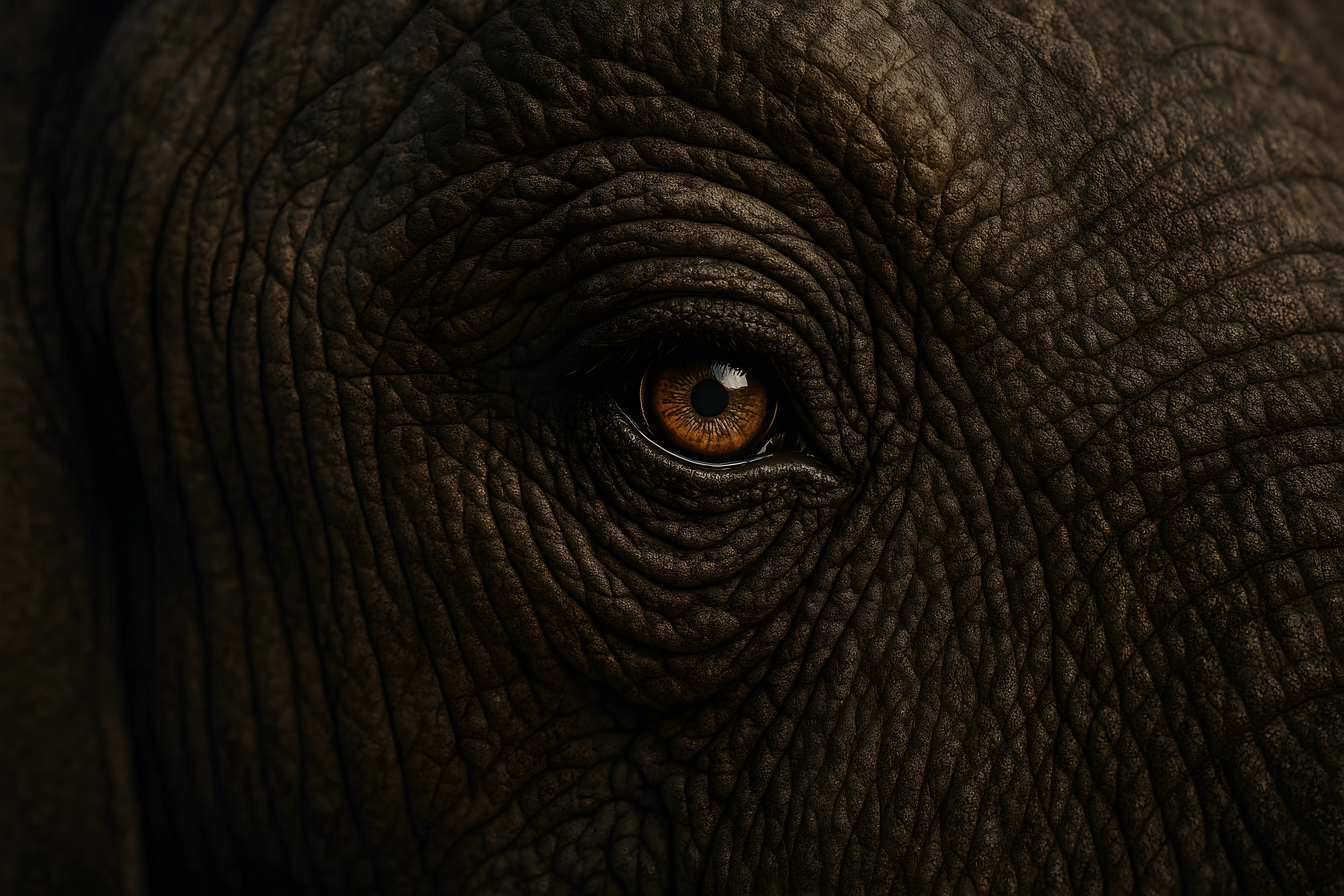 Close-Up of an Elephant's Eye Showcasing Its Detailed Wrinkled Skin Texture