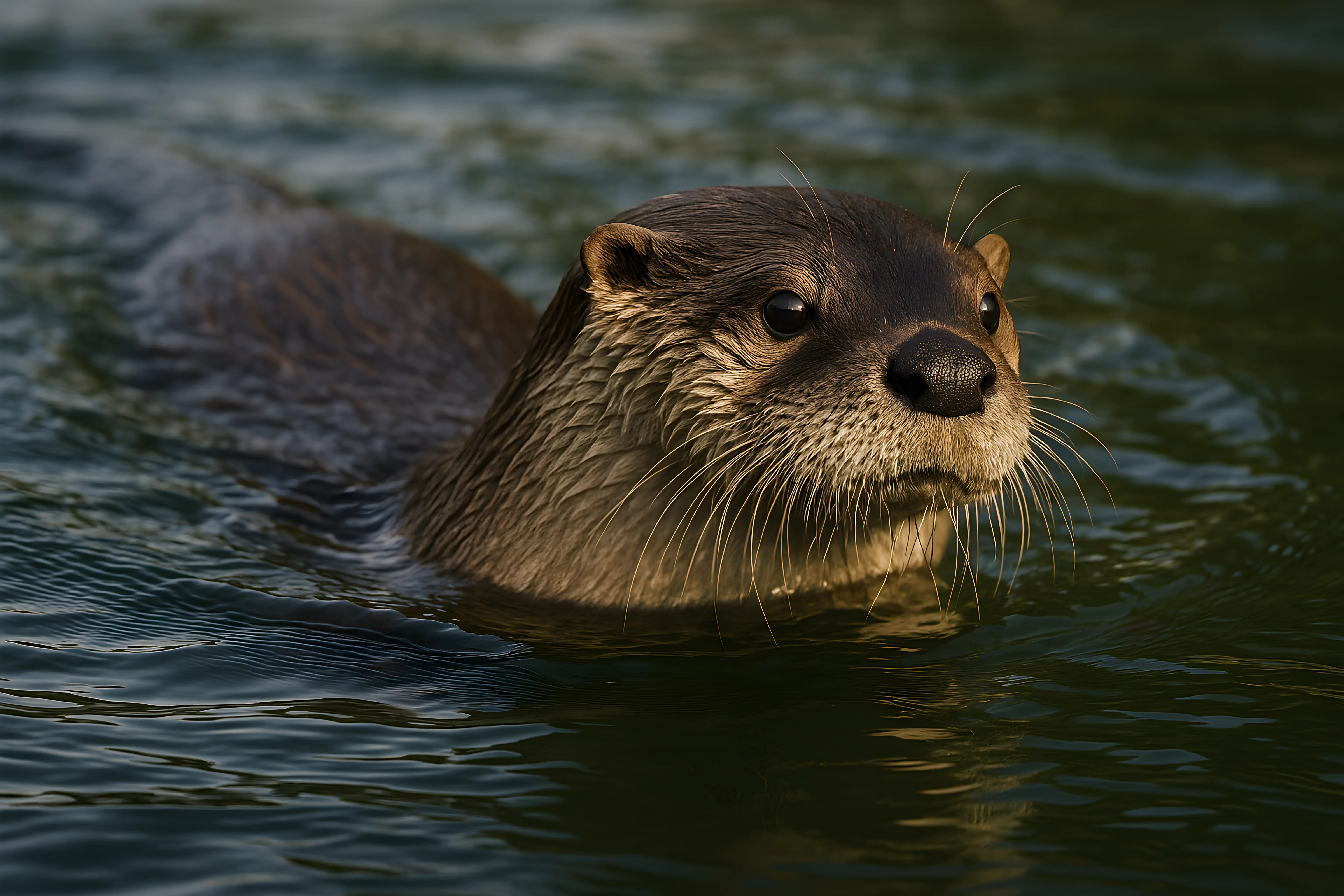 Close-Up of an Otter Swimming in Calm Water During Daylight