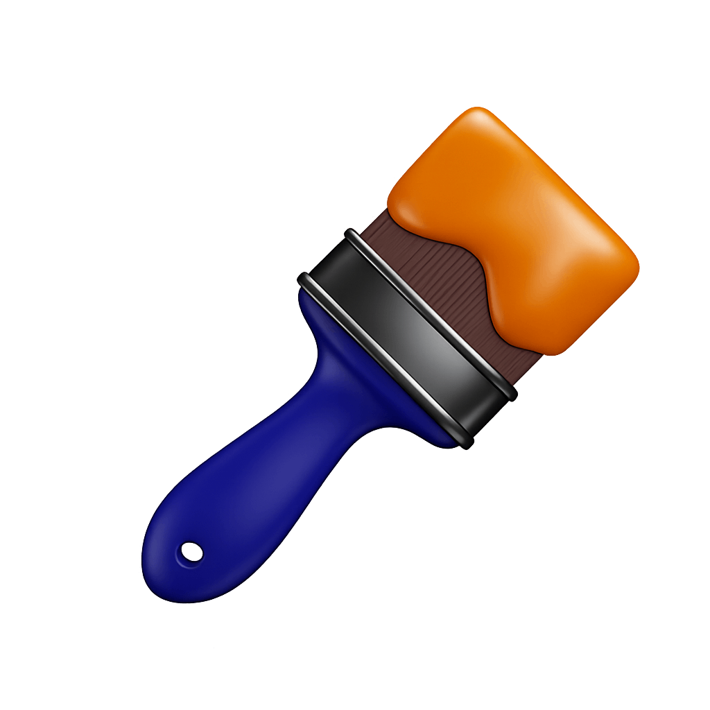 Close-Up of Paintbrush With Orange Paint on Blue Handle Isolated on Transparent