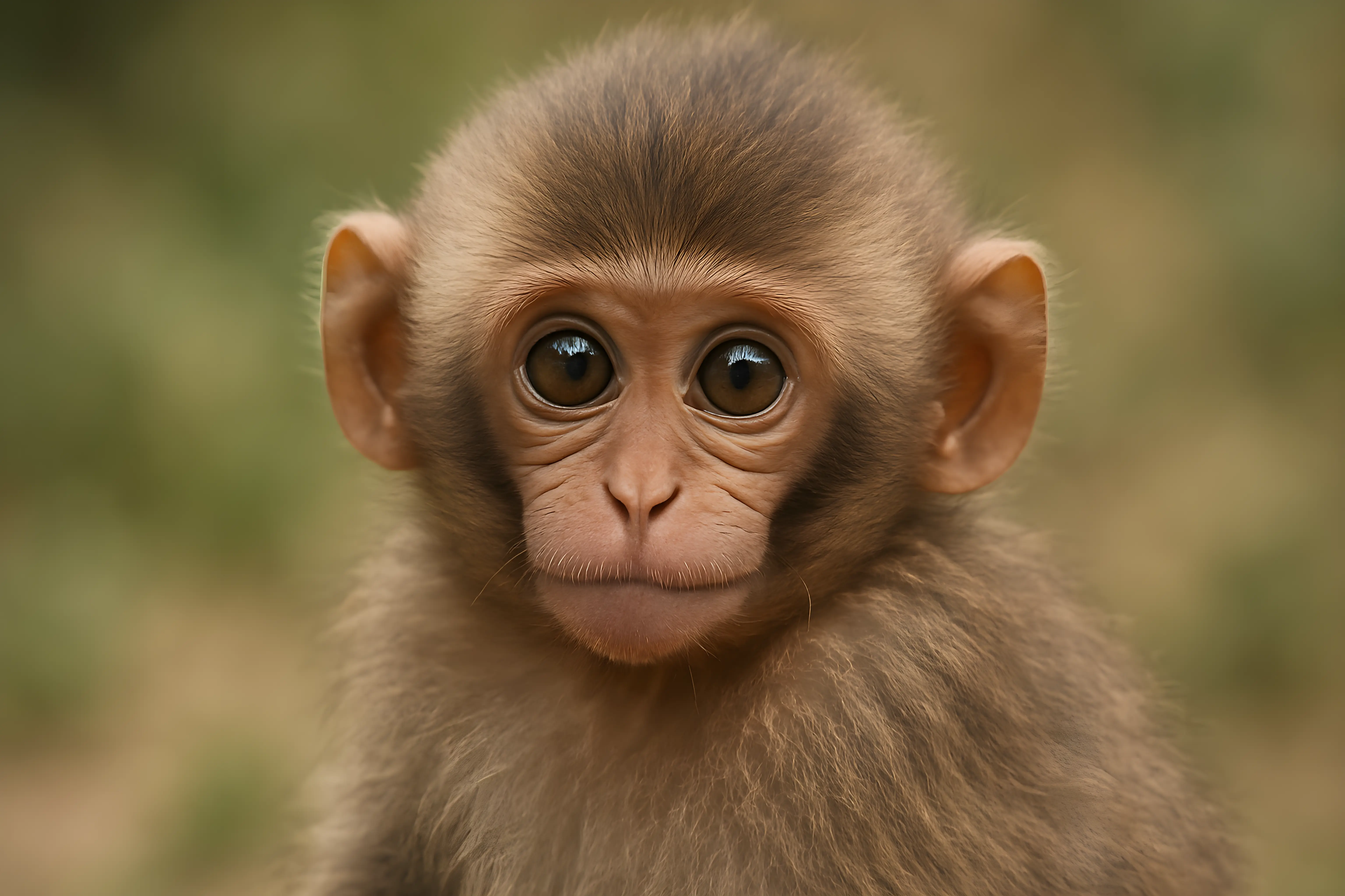 Close-up Portrait of a Baby Monkey With Expressive Eyes in Nature