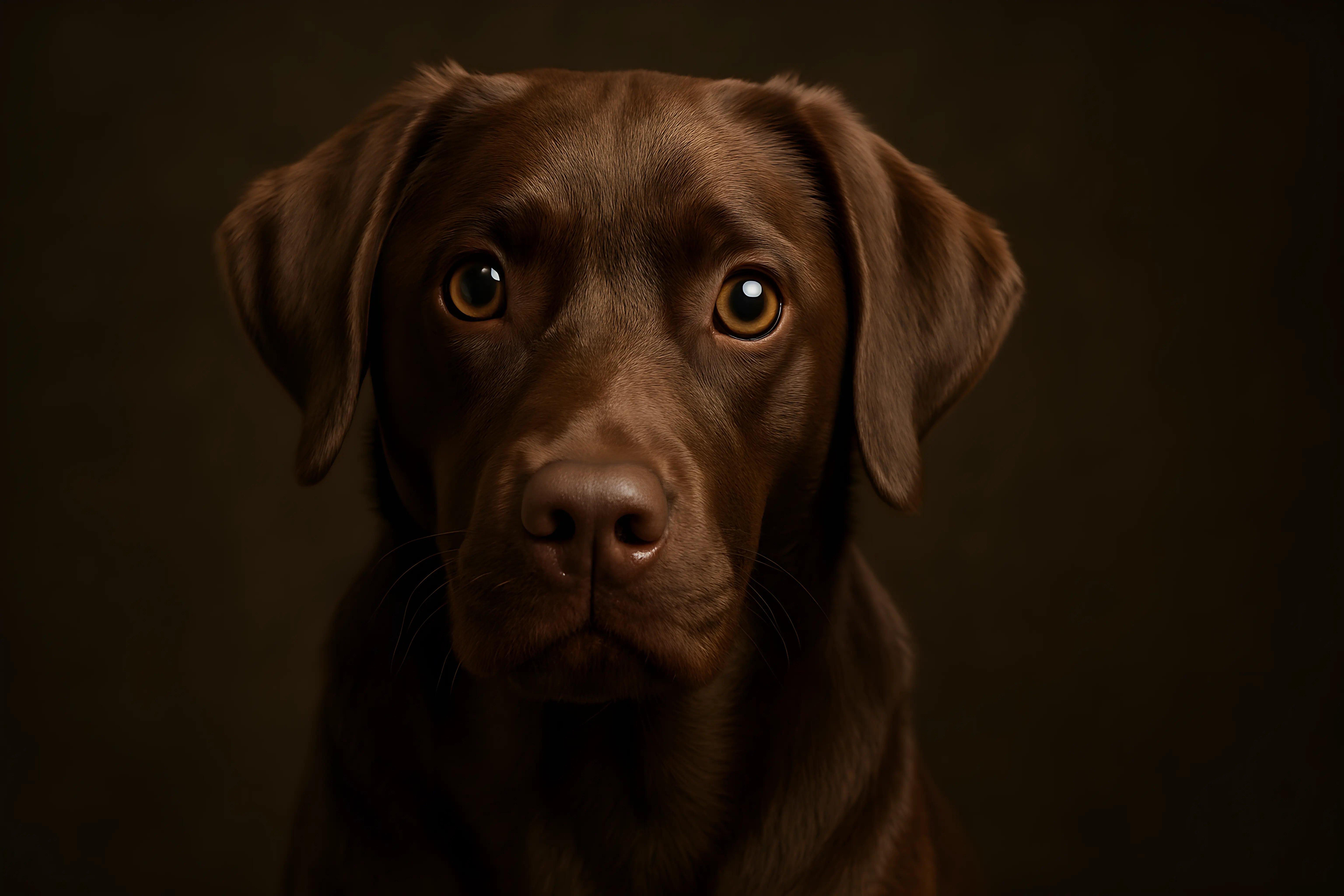 Close-Up Portrait of a Chocolate Labrador Retriever with Expressive Eyes