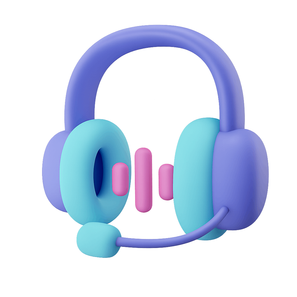 Colorful 3D Headphones and Microphone on Transparent Background