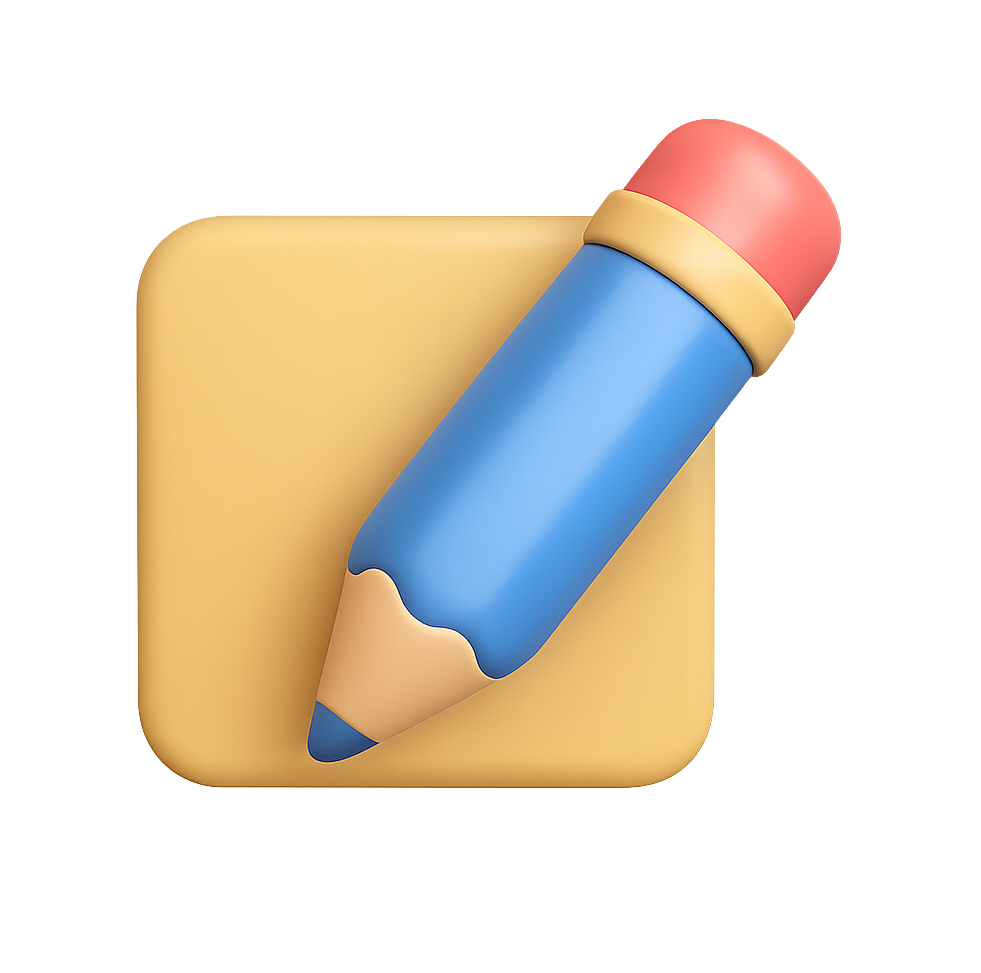 Colorful 3D Icon Featuring a Bright Pencil on a Square Background