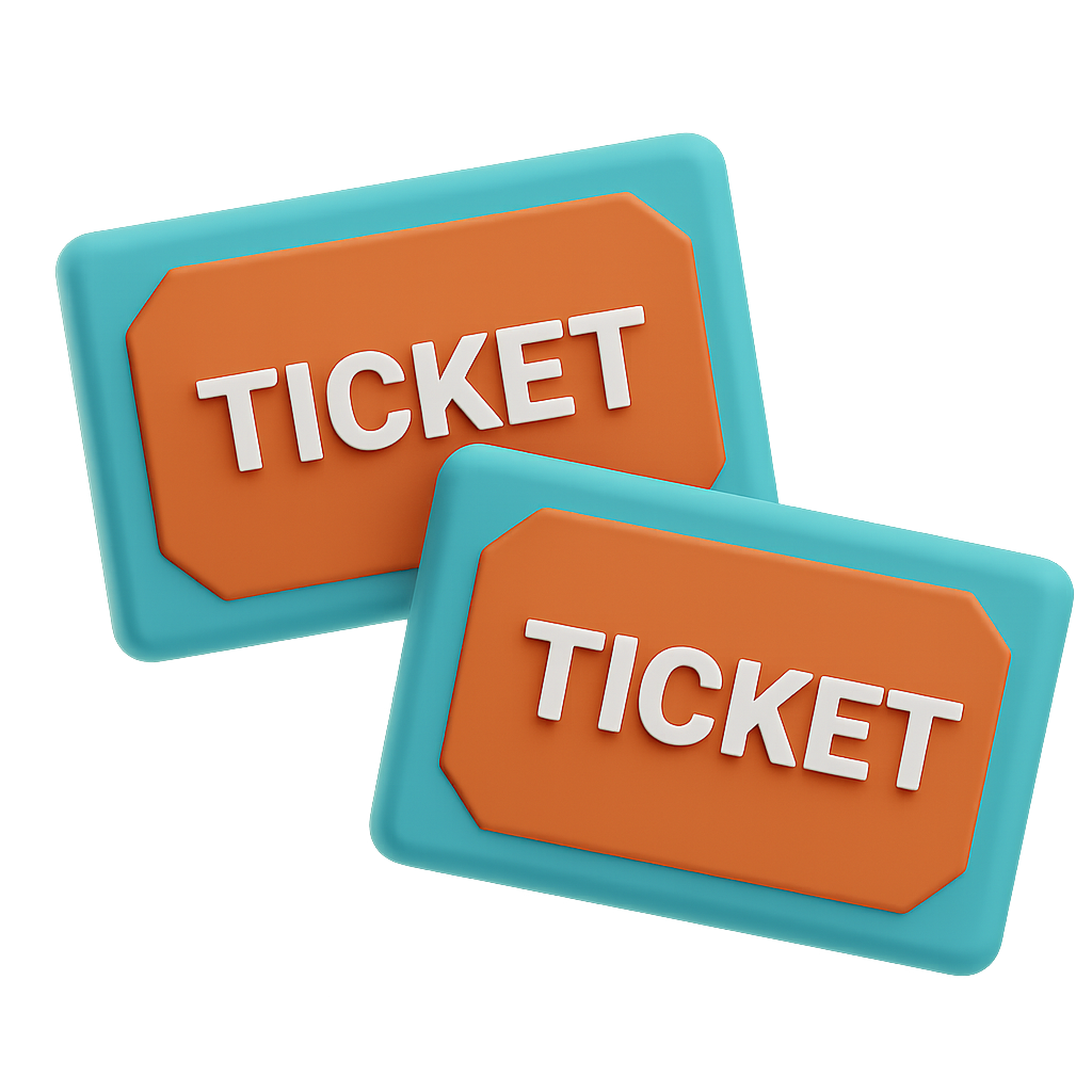 Colorful Admission Tickets on Transparent Background Representing Events and Entry