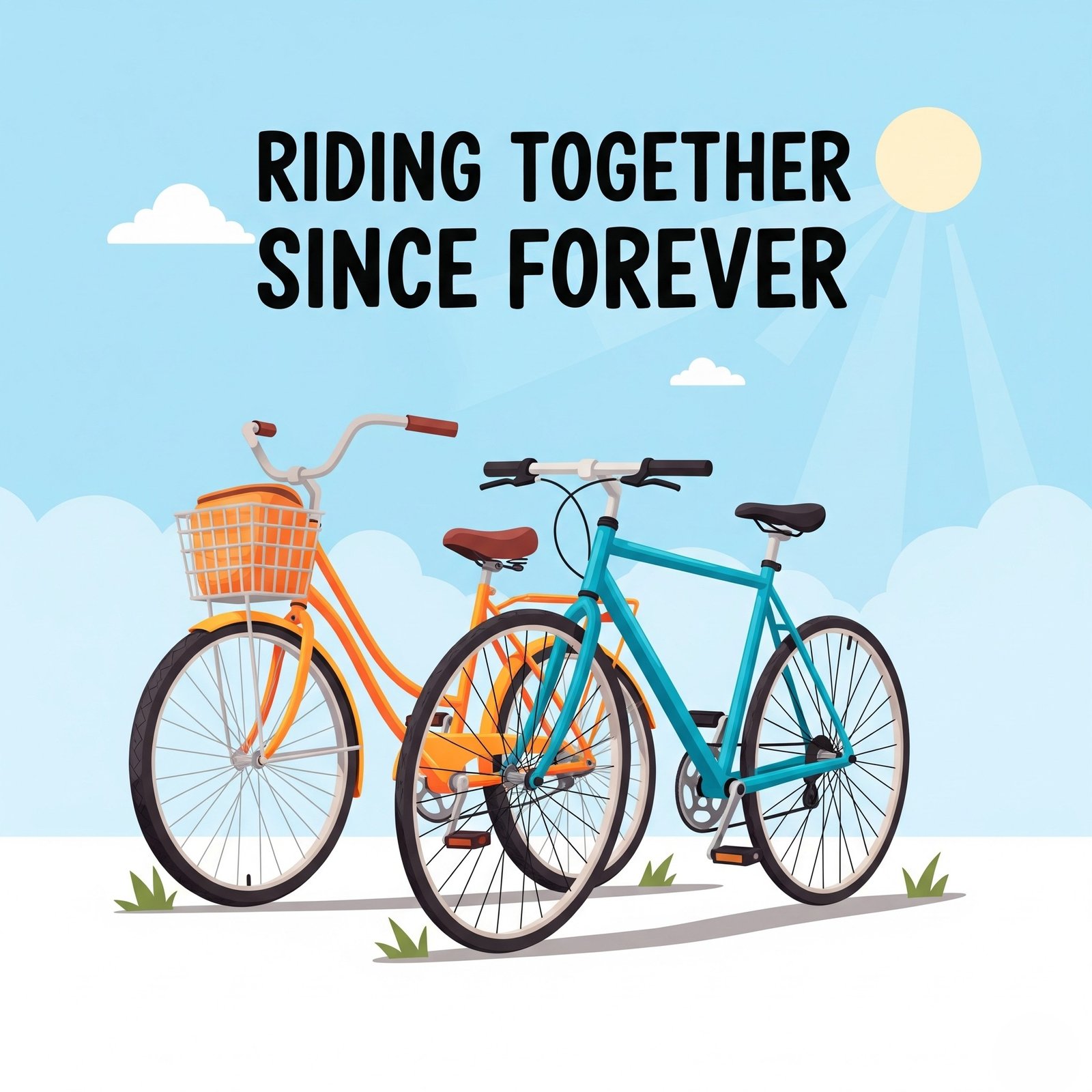 Colorful Bicycles Under Blue Sky with a Heartwarming Togetherness Vibe