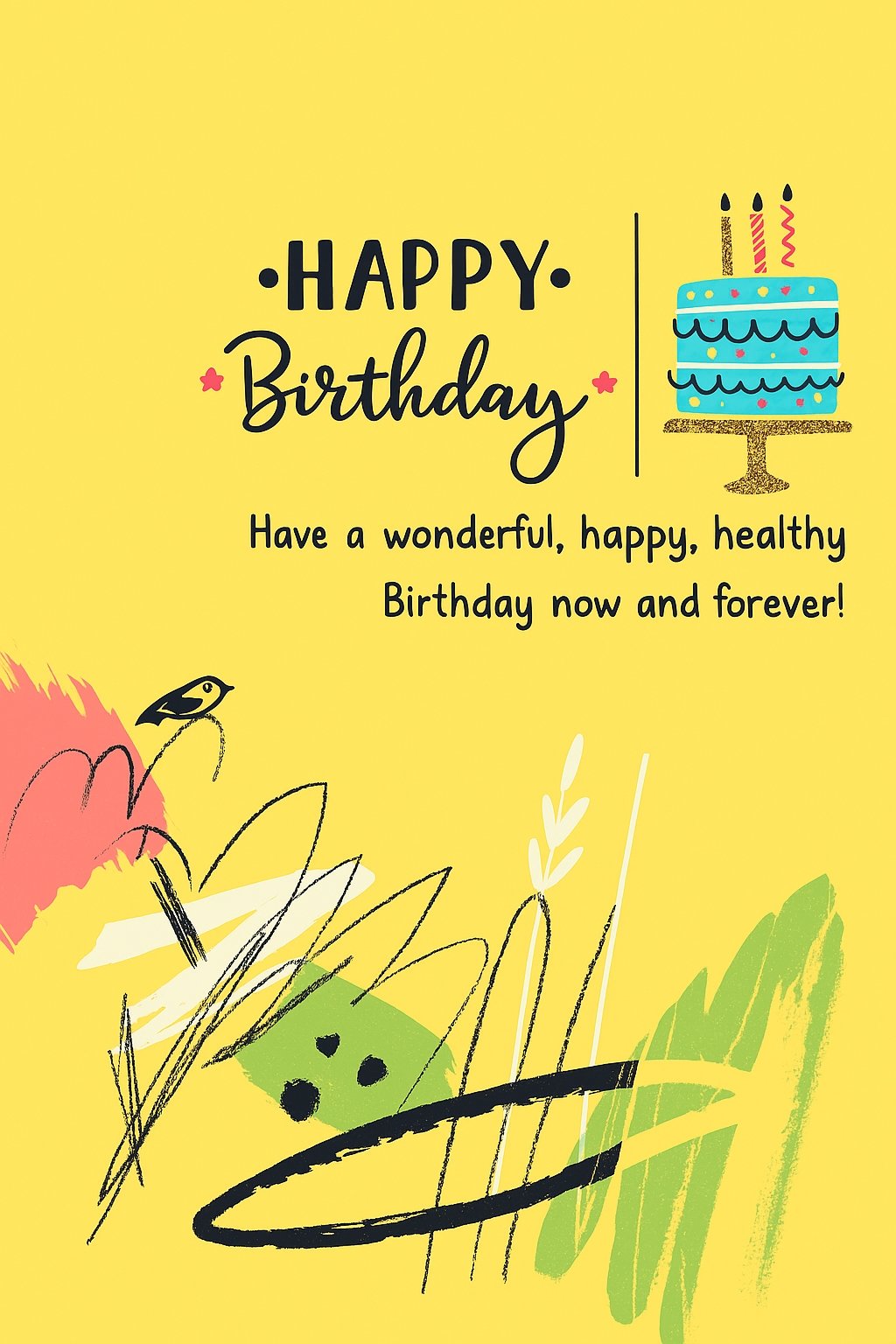Colorful Birthday Card Design Featuring Cake and Joyful Illustration