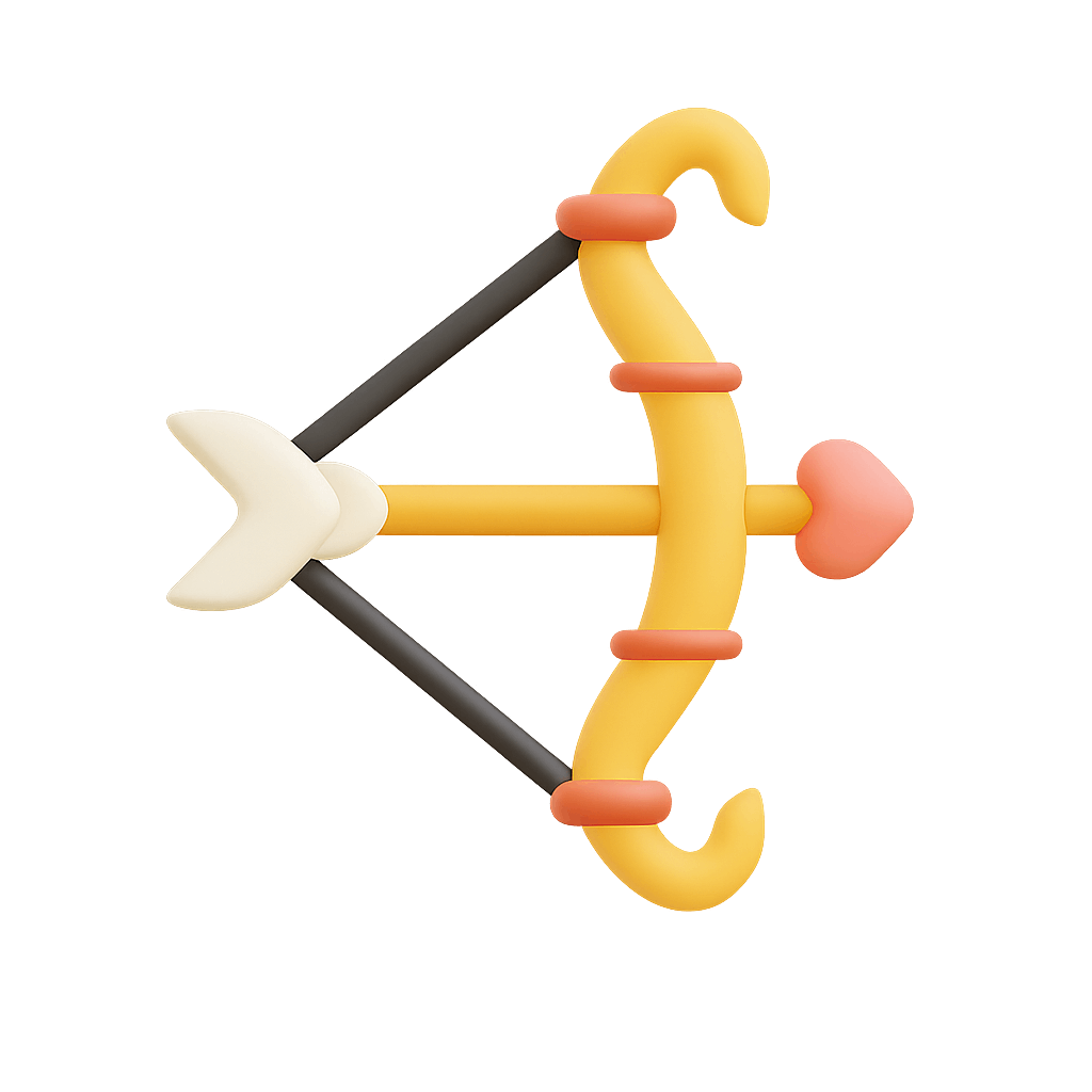 Colorful Cartoon Bow and Arrow Symbol Featuring Love and Romance Themes