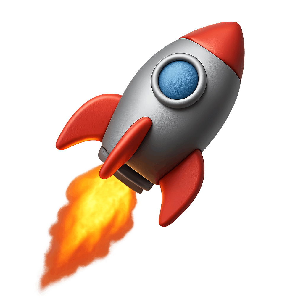 Colorful Cartoon Rocket With Flames Flying in Space on a Transparent Background