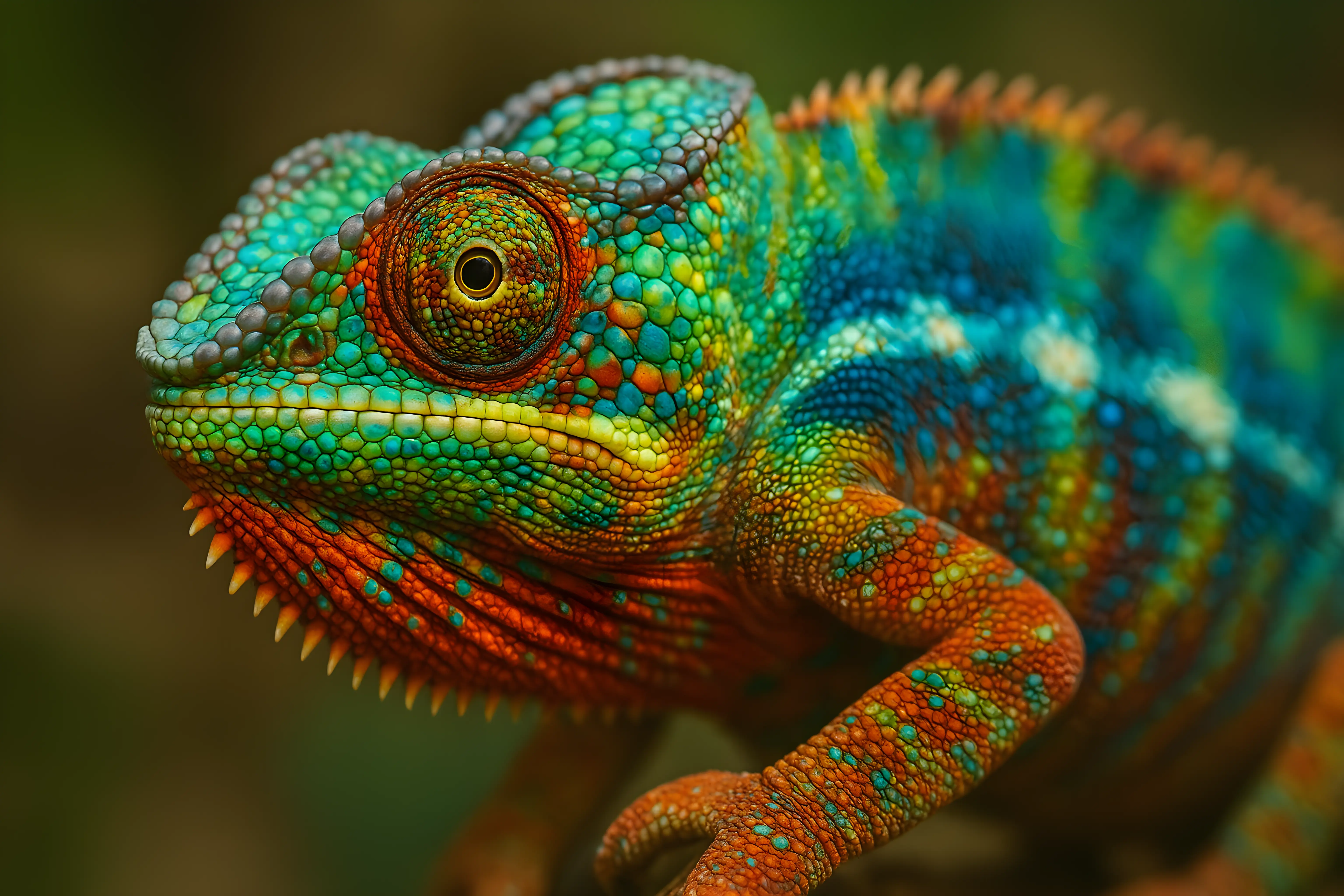 Colorful Close-Up Portrait of a Vibrantly Patterned Chameleon
