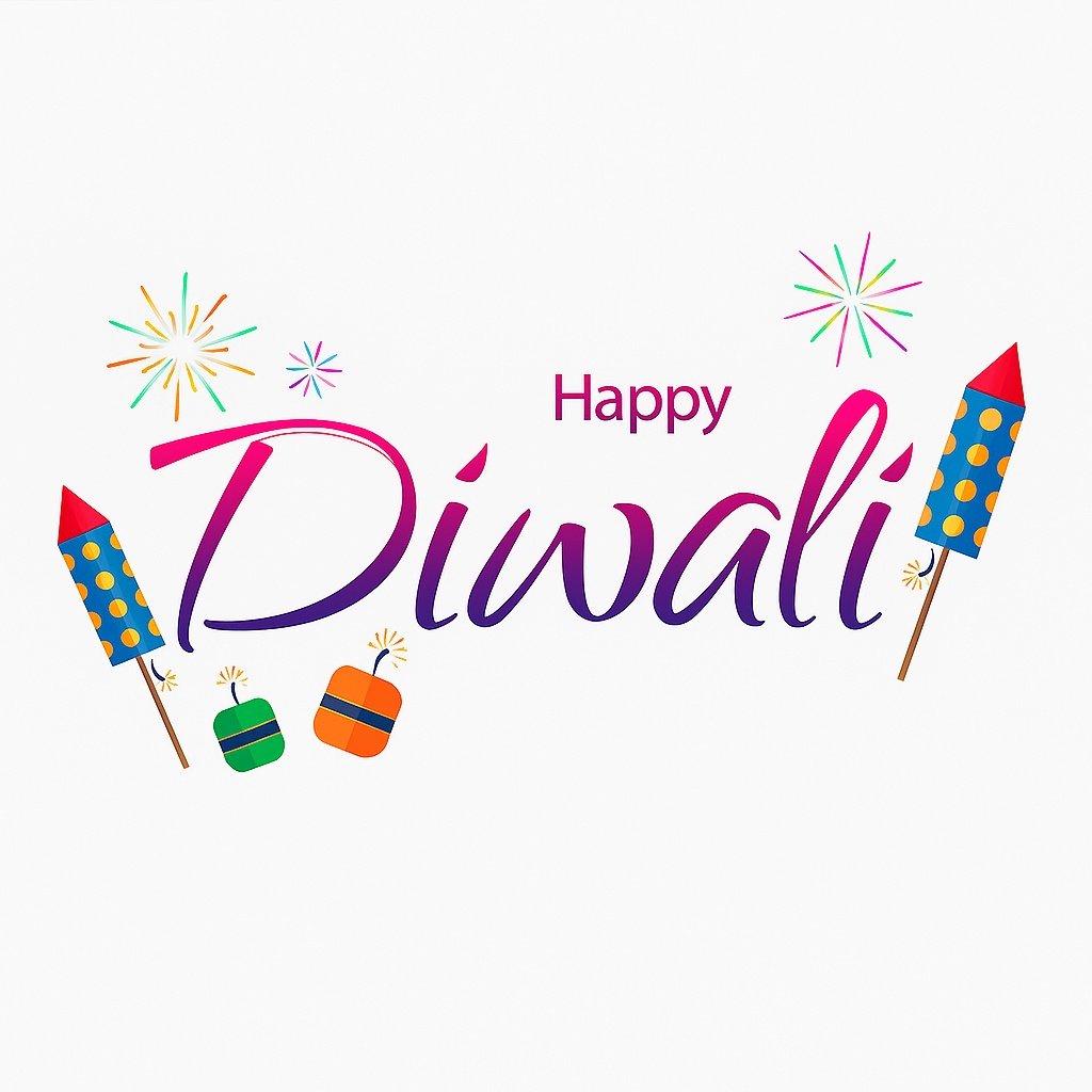 Colorful Diwali Greeting Design With Text, Firecrackers, and Sparkles