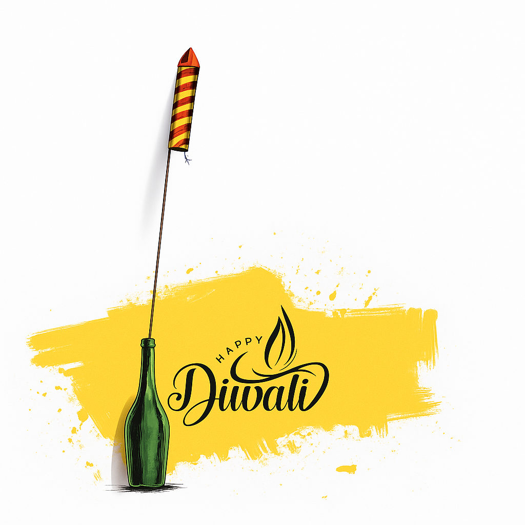 Colorful Diwali Greeting with Decorative Rocket Firework and Text Design