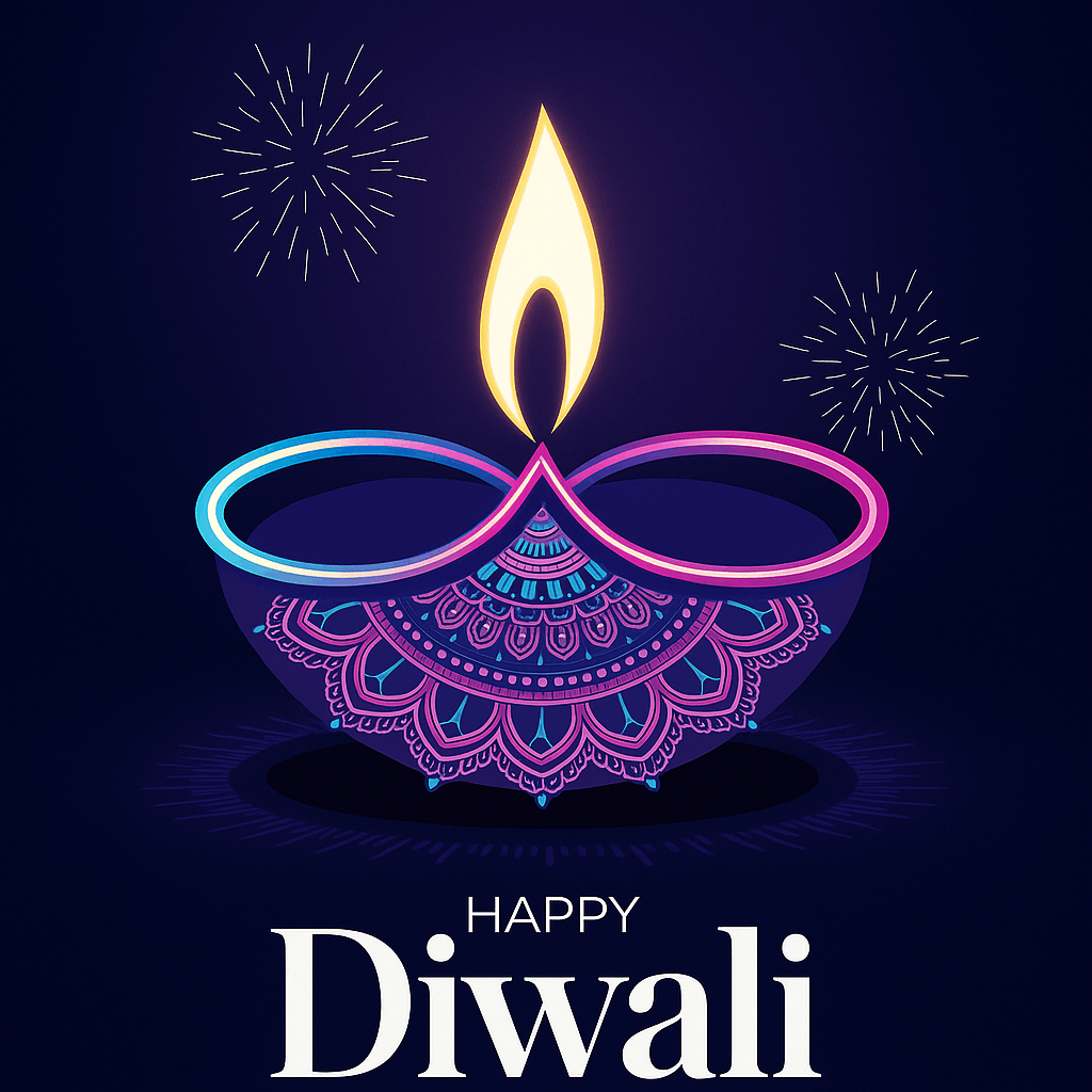 Colorful Diwali Lamp with Mandala and Glittering Fireworks Celebration