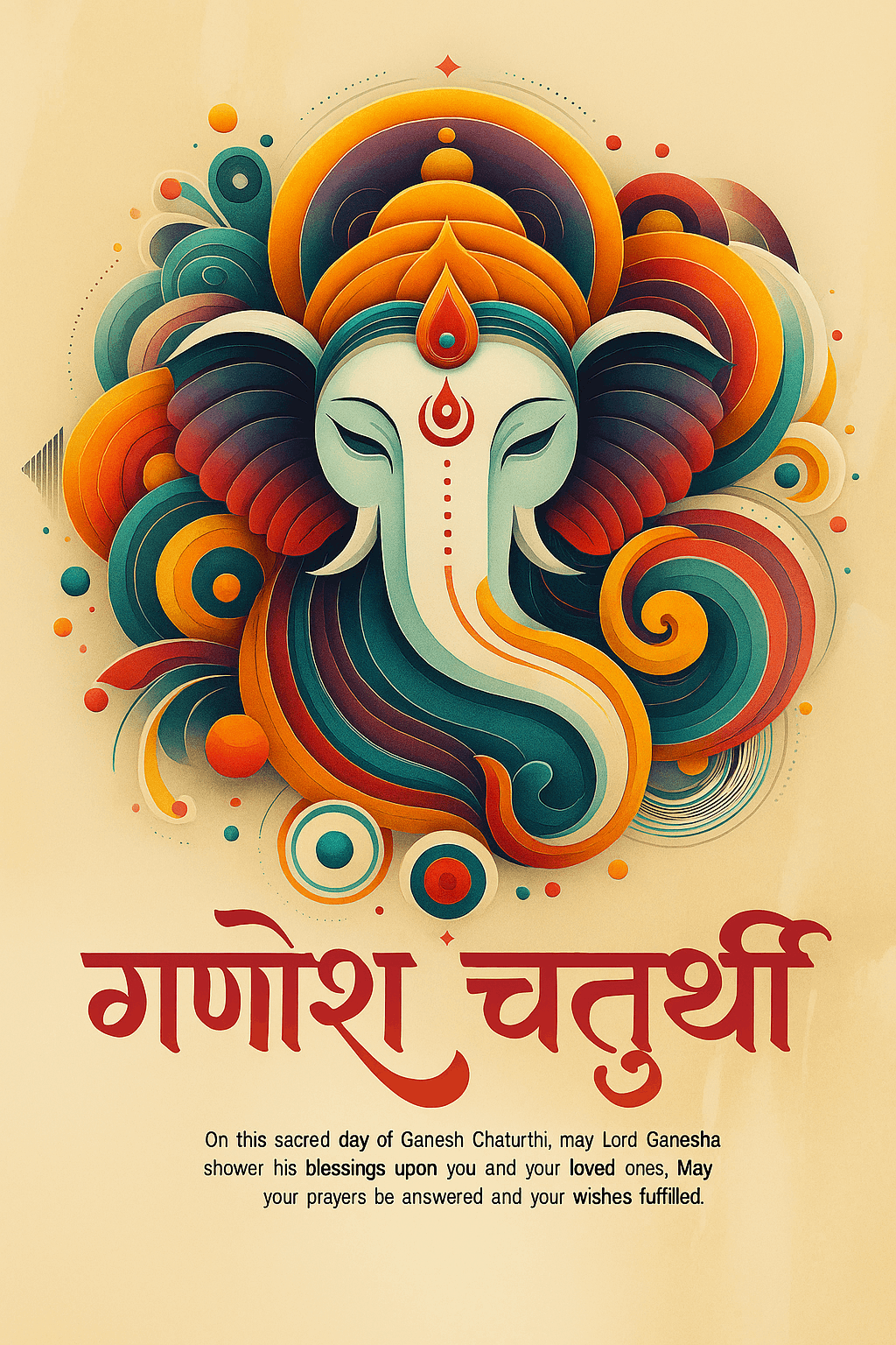 Colorful Ganesh Chaturthi Illustration with Sacred Traditional Elements