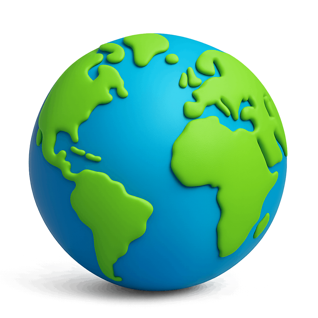Colorful Globe Representation on Transparent Background Illustrating Planet Earth Features