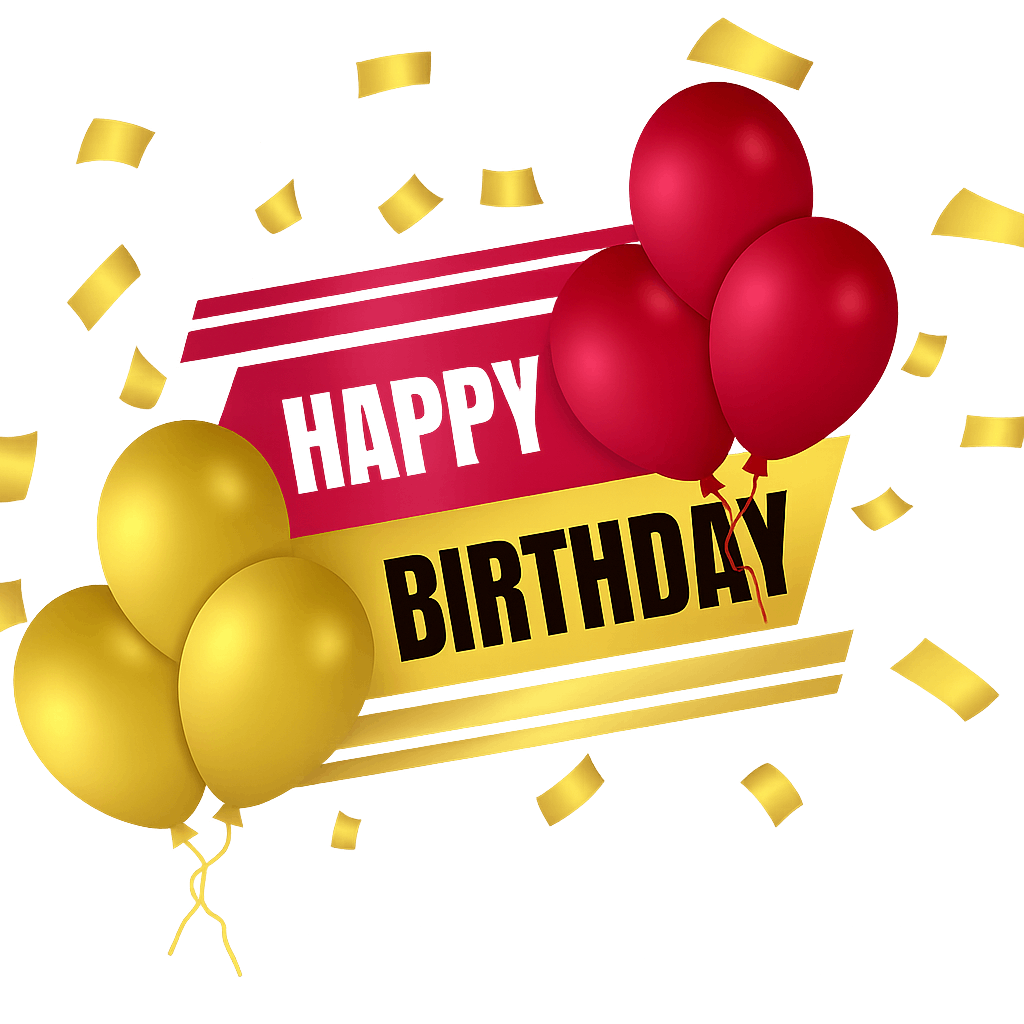 Colorful Happy Birthday Celebration with Balloons and Confetti on Transparent Background