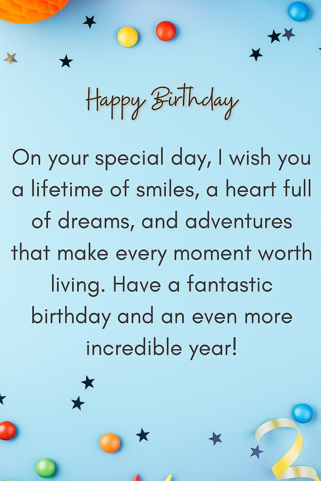 Colorful Happy Birthday Message With Decorative Balloons and Stars