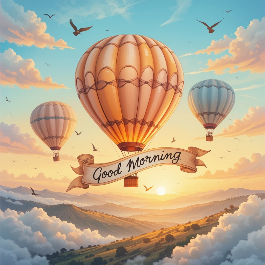 Colorful Hot Air Balloons Drifting During a Scenic Sunrise Journey