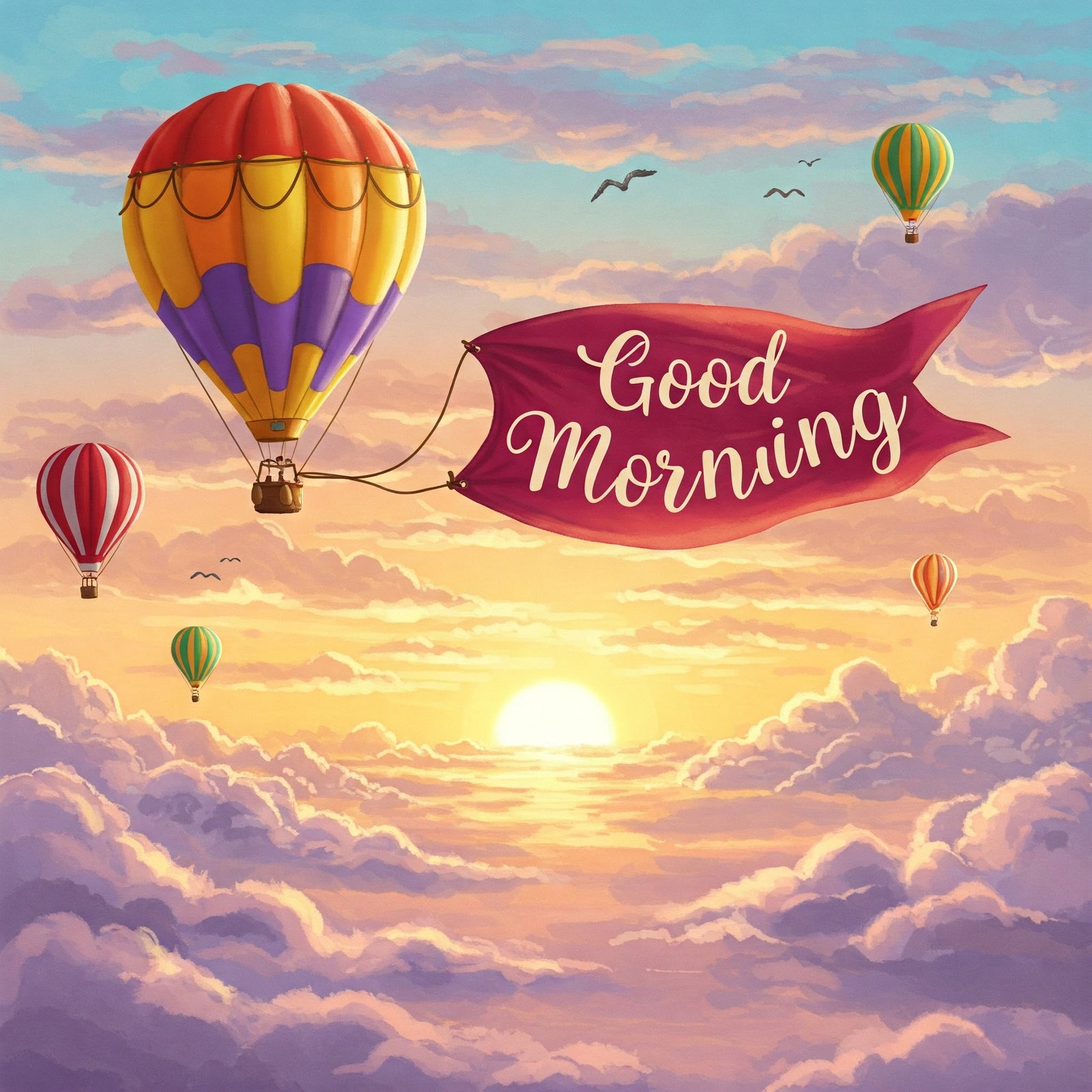 Colorful Hot Air Balloons With a Vibrant Good Morning Message