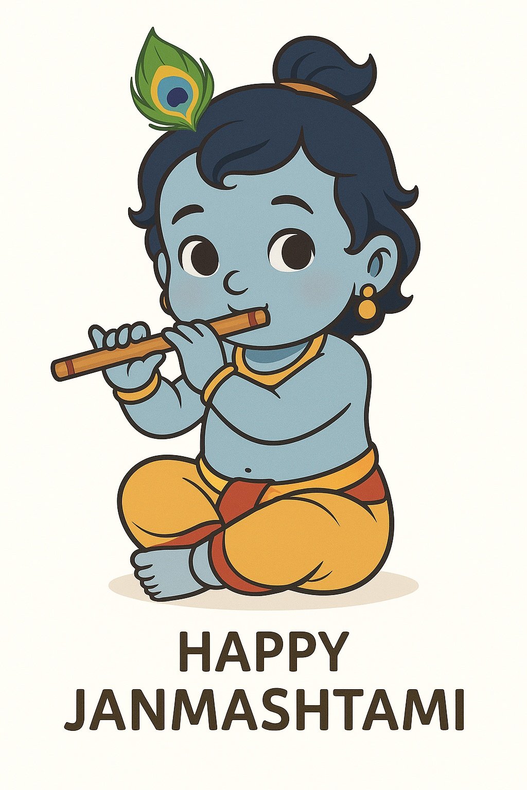 Colorful Illustration Celebrating Janmashtami Featuring Lord Krishna Playing the Flute