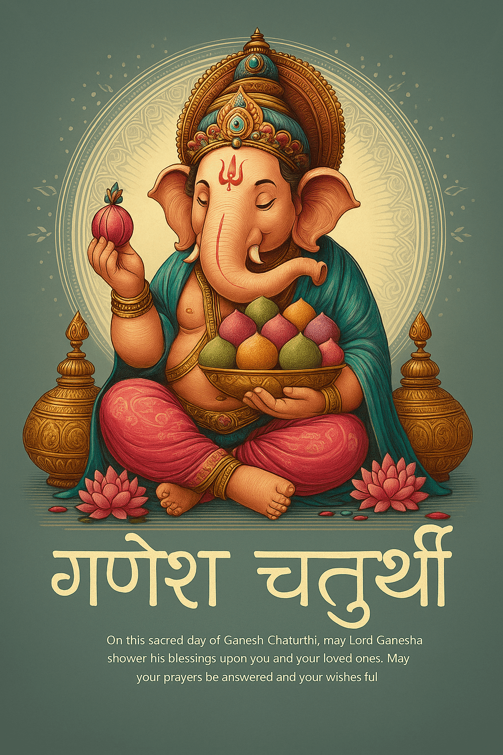 Colorful Illustration of Lord Ganesha Celebrating Ganesh Chaturthi With Modaks