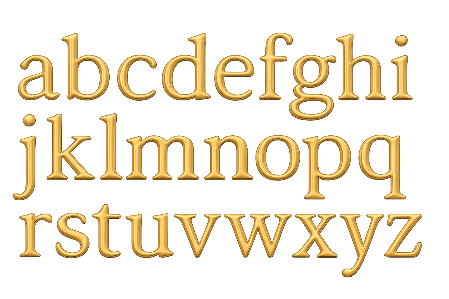 Complete Gold 3D Lowercase Alphabet Set
