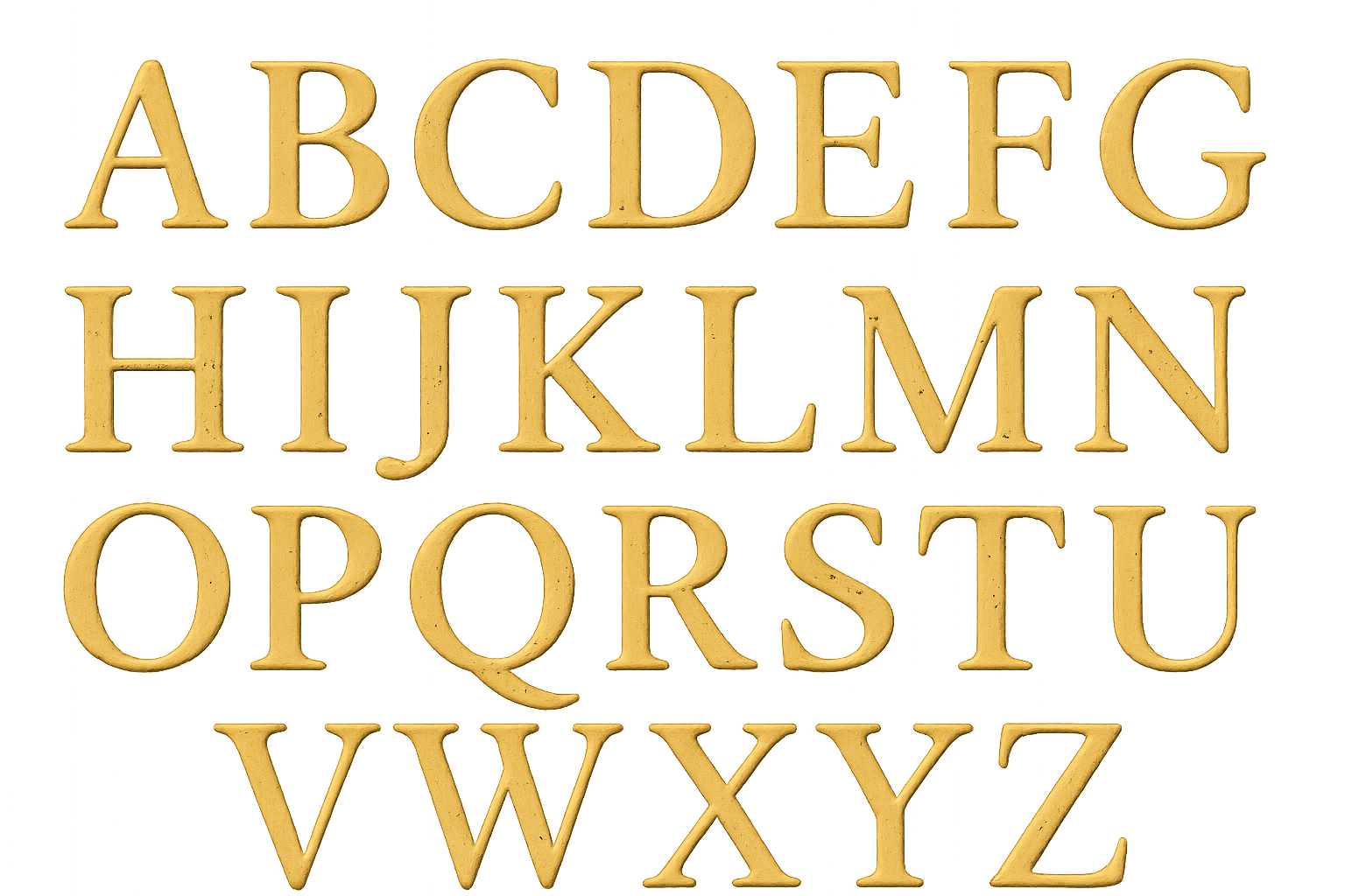 Complete Golden Textured Roman Alphabet Set