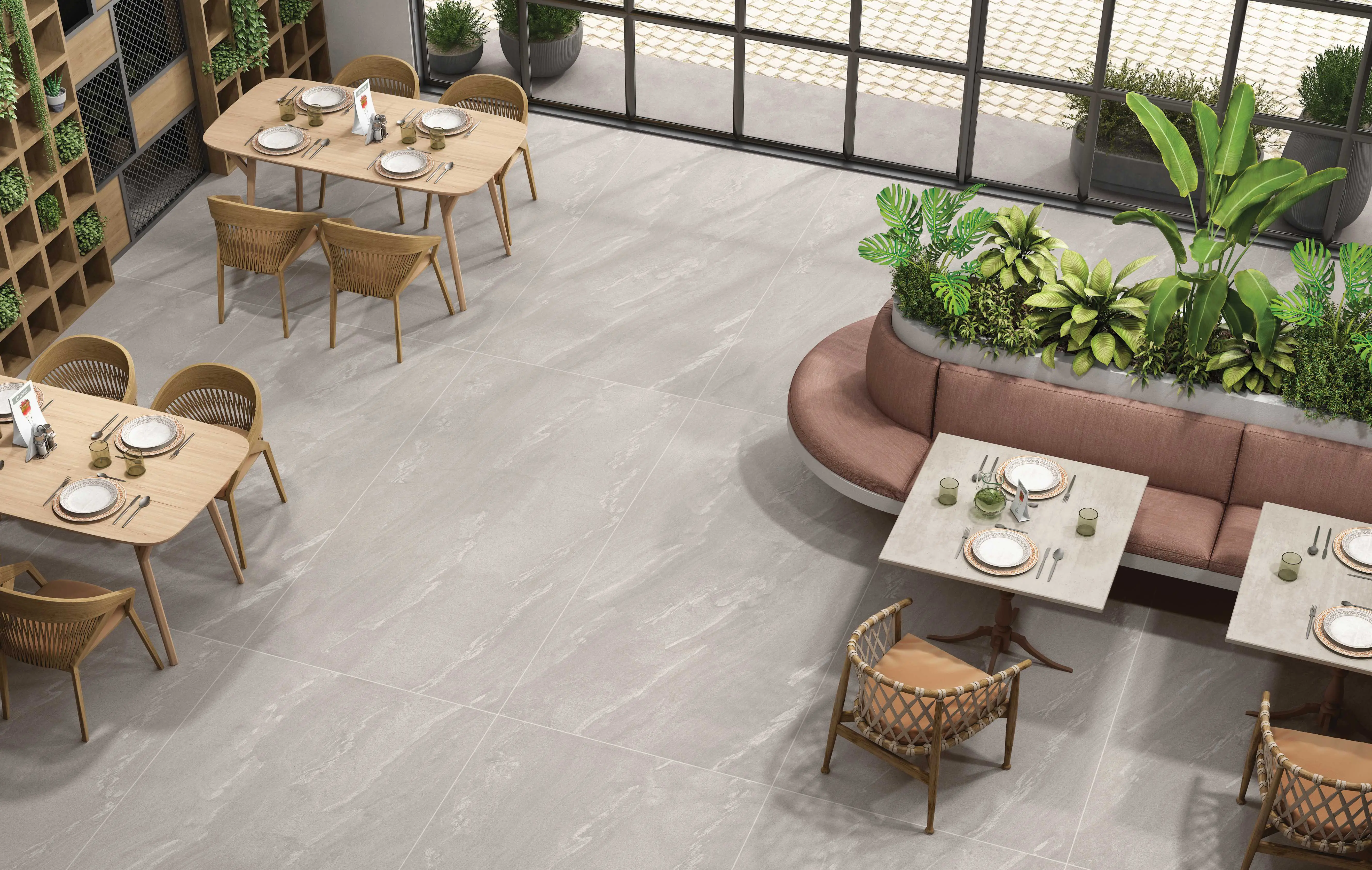 Contemporary Restaurant with Journey Piemme Tiles and Urban Jungle