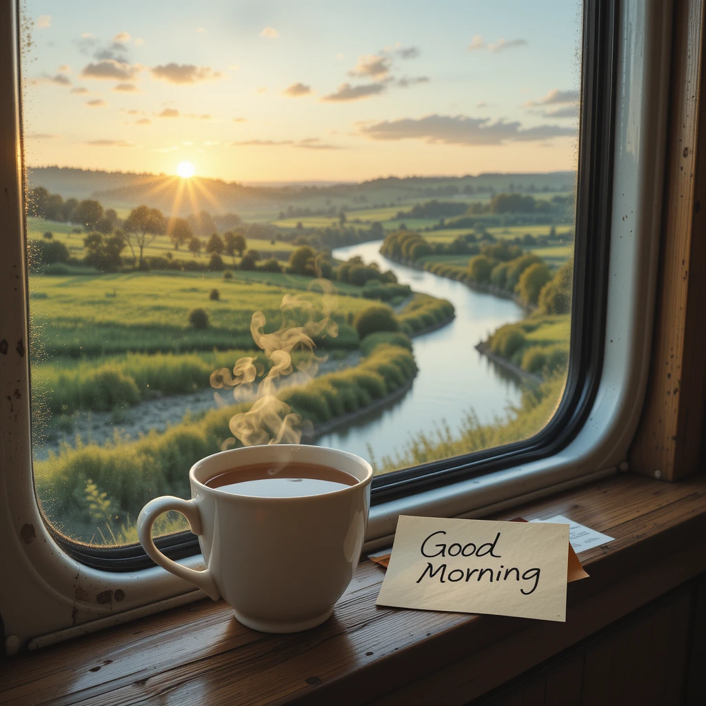 Cozy Morning Tea By The Window With Scenic Countryside View