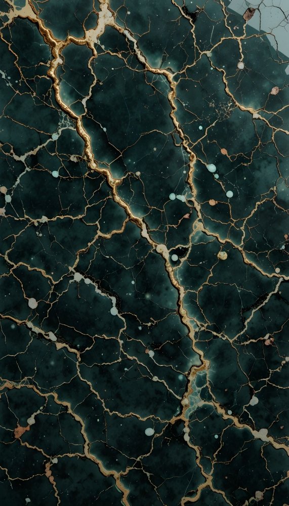 Cracked Dark Green Marble Gold Accents