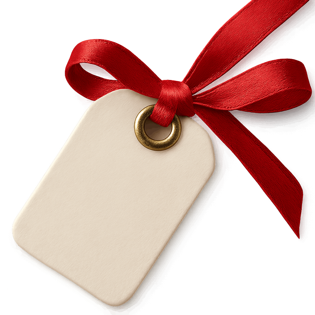 Cream Gift Tag with Red Ribbon
