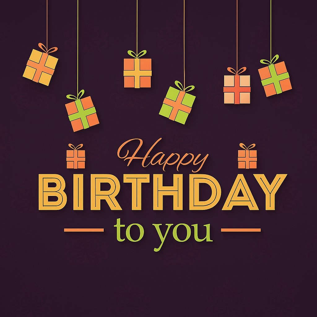 Creative Happy Birthday Greeting with Hanging Gift Boxes and Stylish Typography