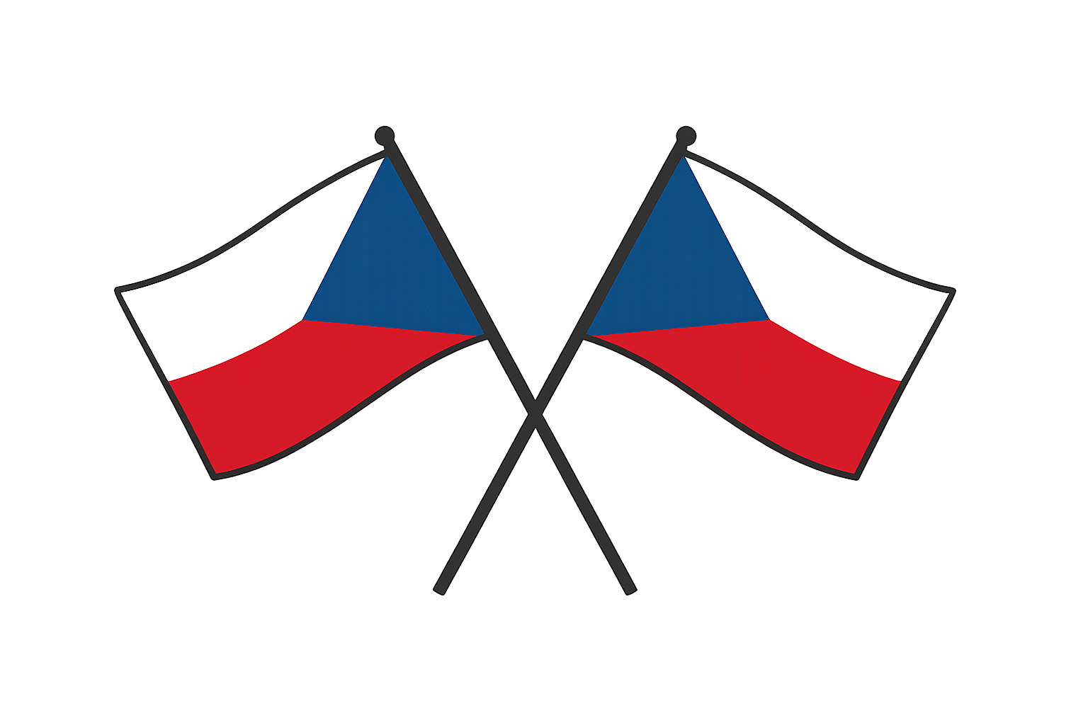 Crossed Czech National Flags Vector transparent background