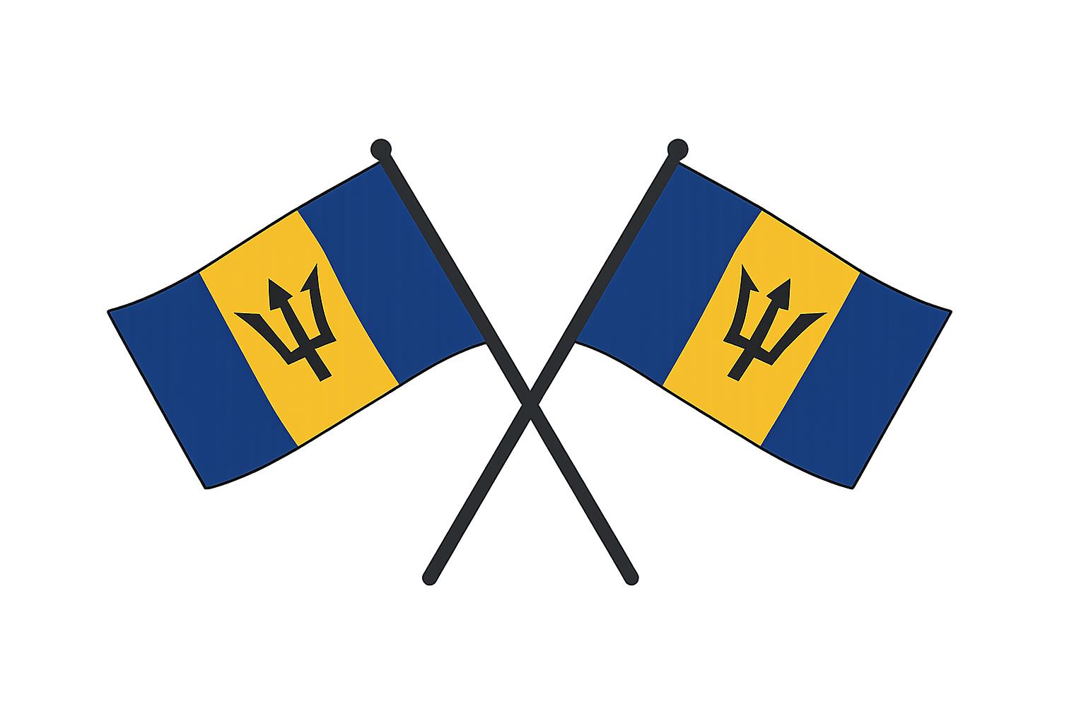 Crossed Icon Flags of Barbados, Transparent Background