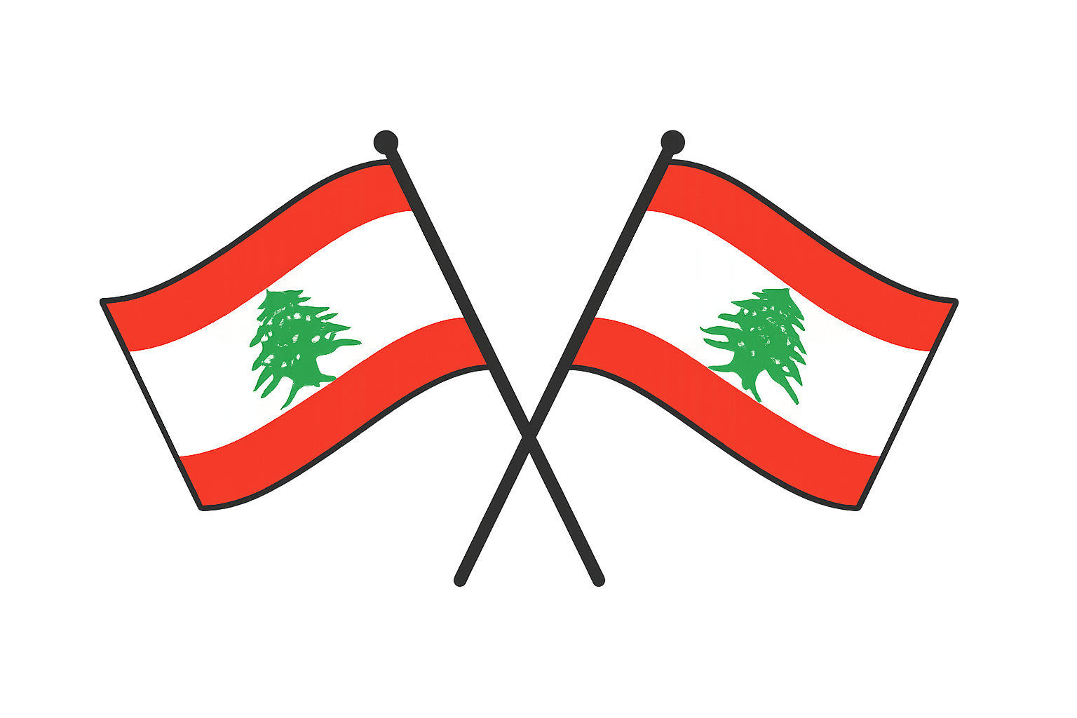 Crossed Lebanon Flags Transparent Background Vector