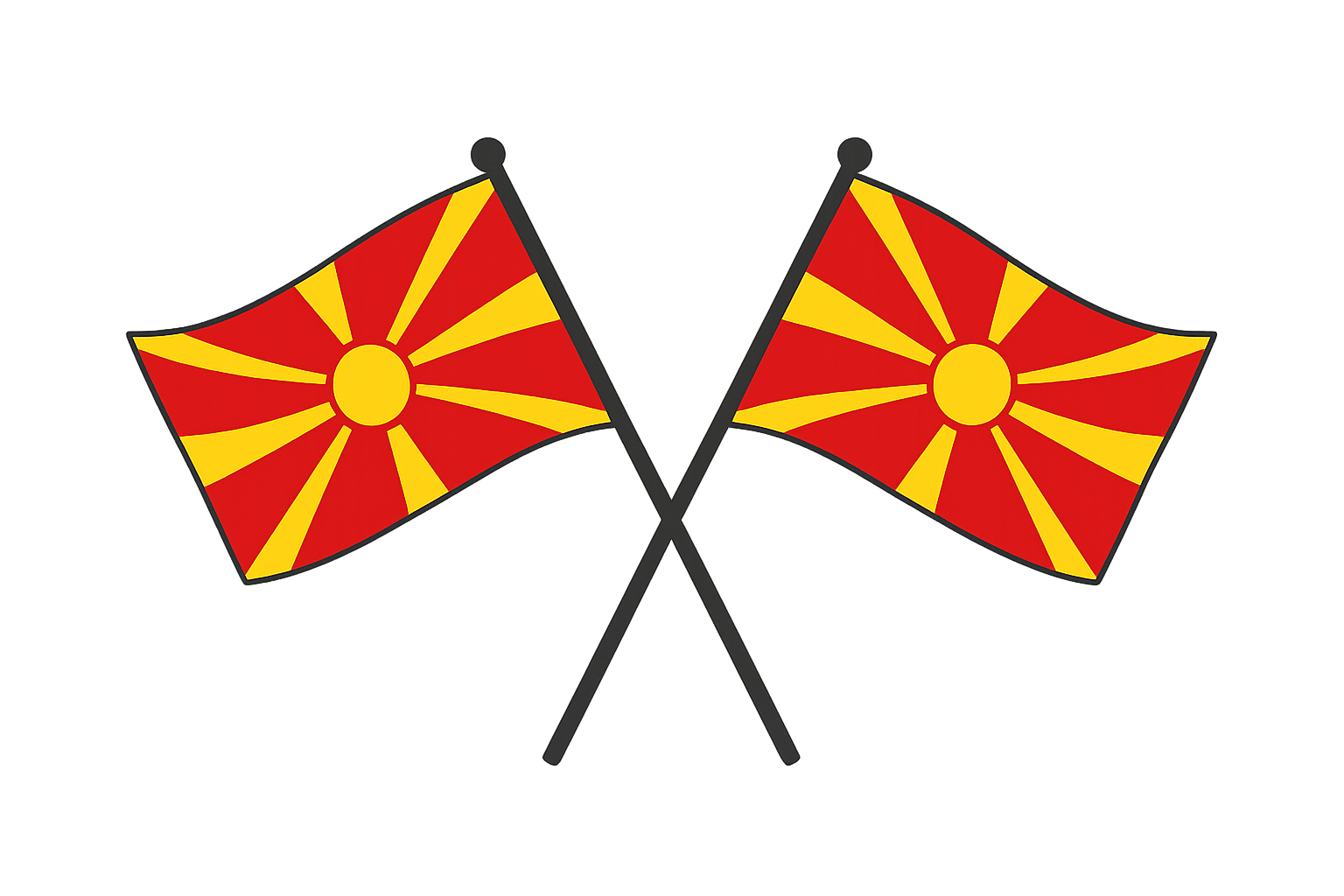 Crossed North Macedonia flags vector transparent background