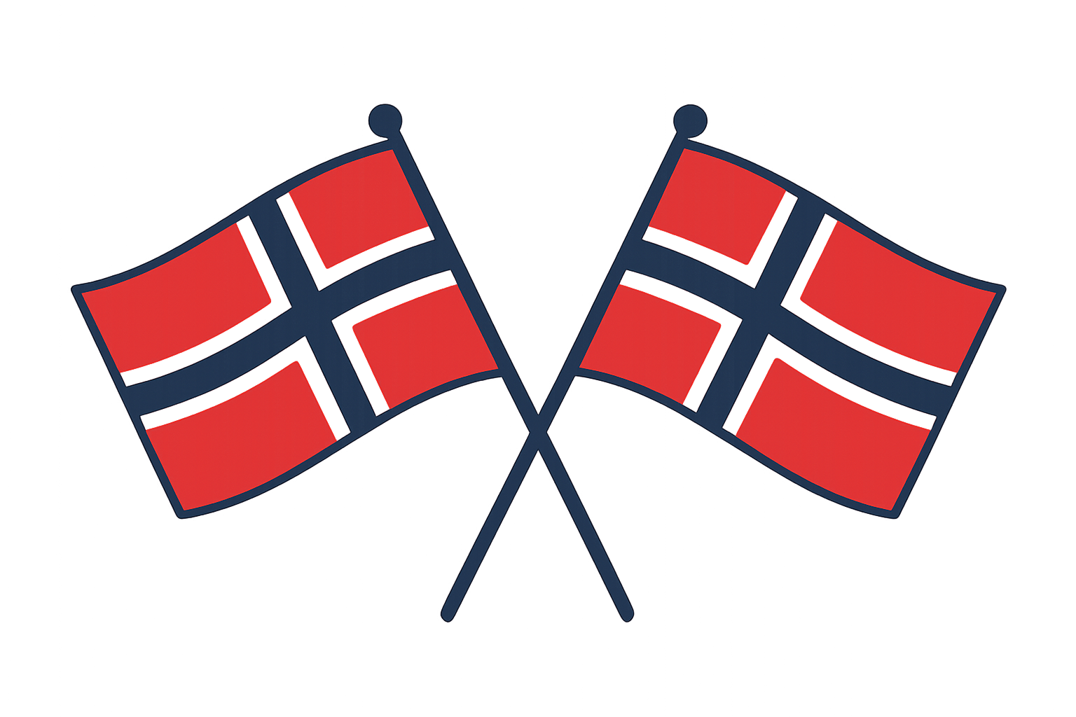 Crossed Norway flags vector transparent background