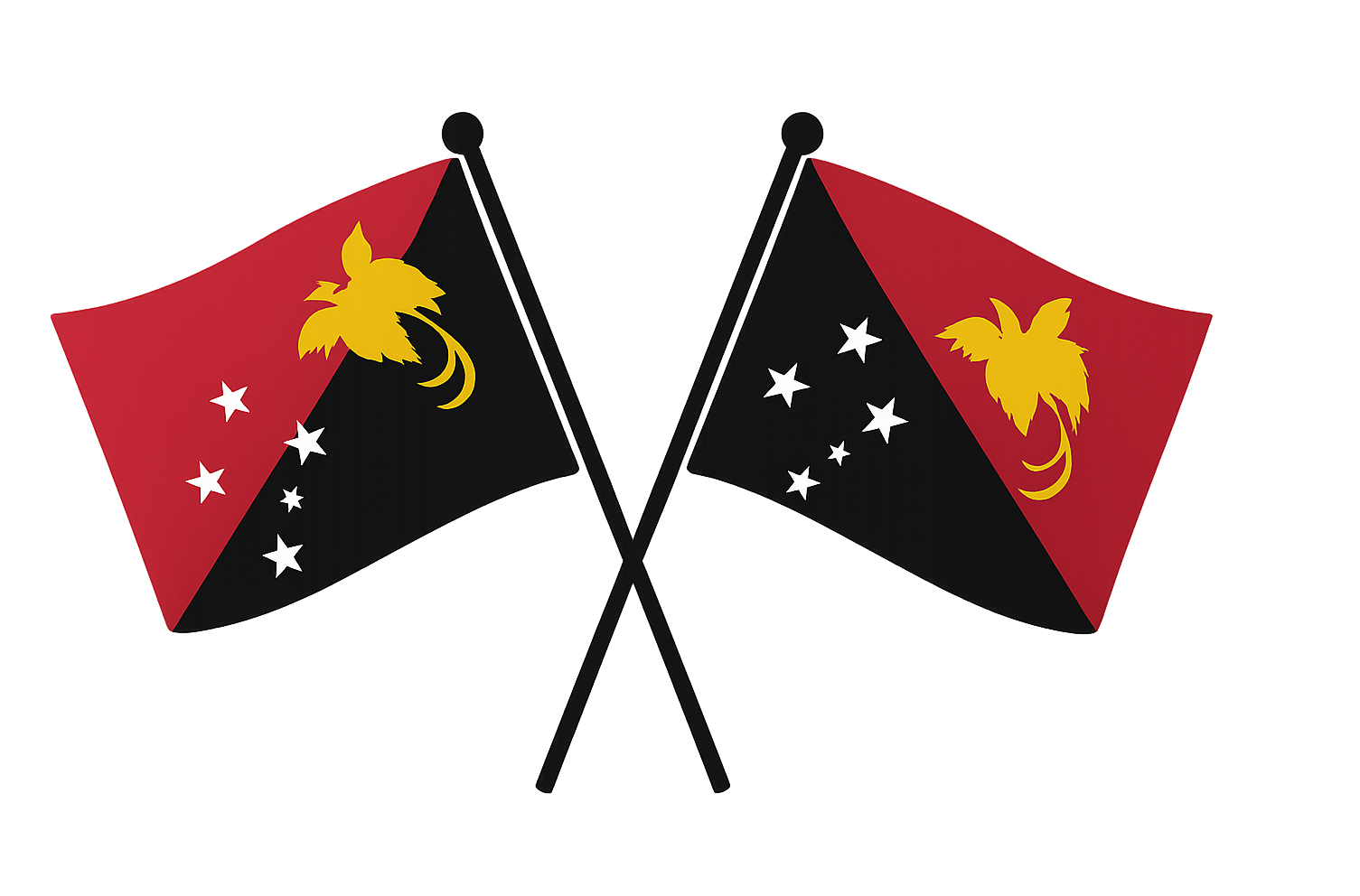 Crossed Papua New Guinea Flags, transparent background