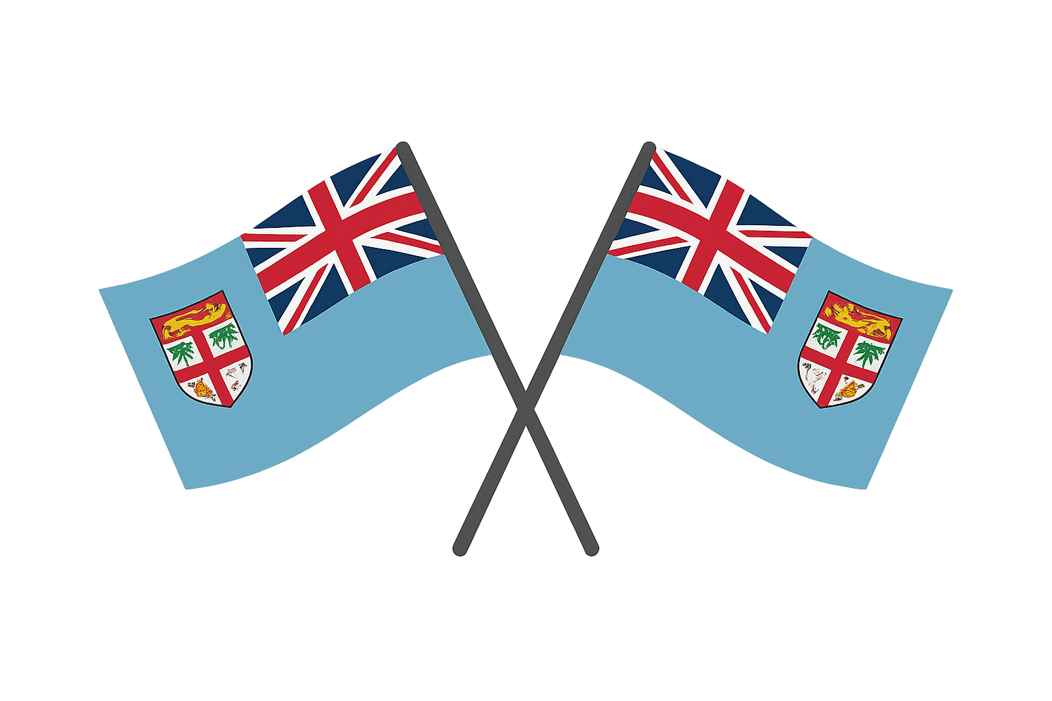Crossed Waving Fiji Flags Transparent Background Vector