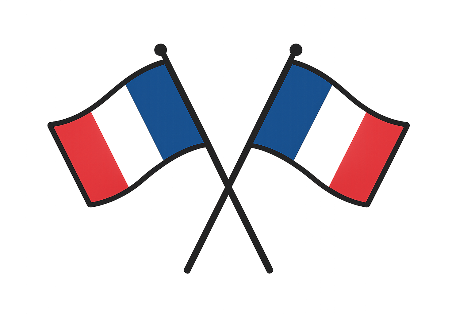 Crossed Waving France Flags Transparent Background Vector