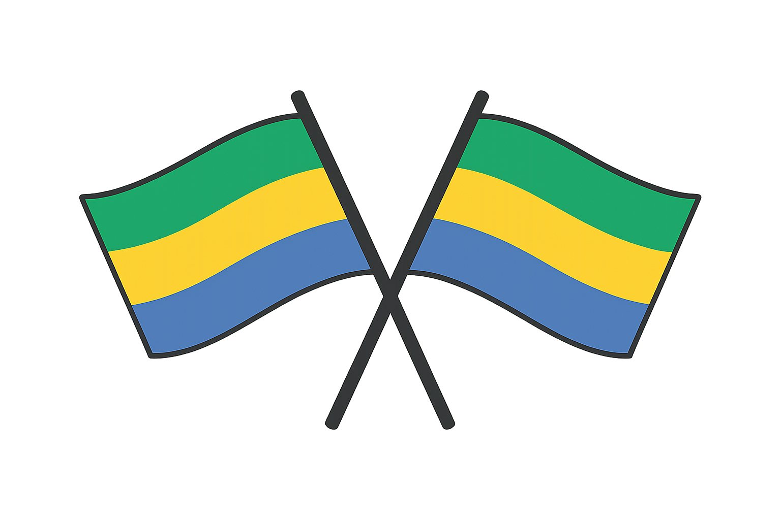 Crossed Waving Gabon Flags Transparent Background Vector