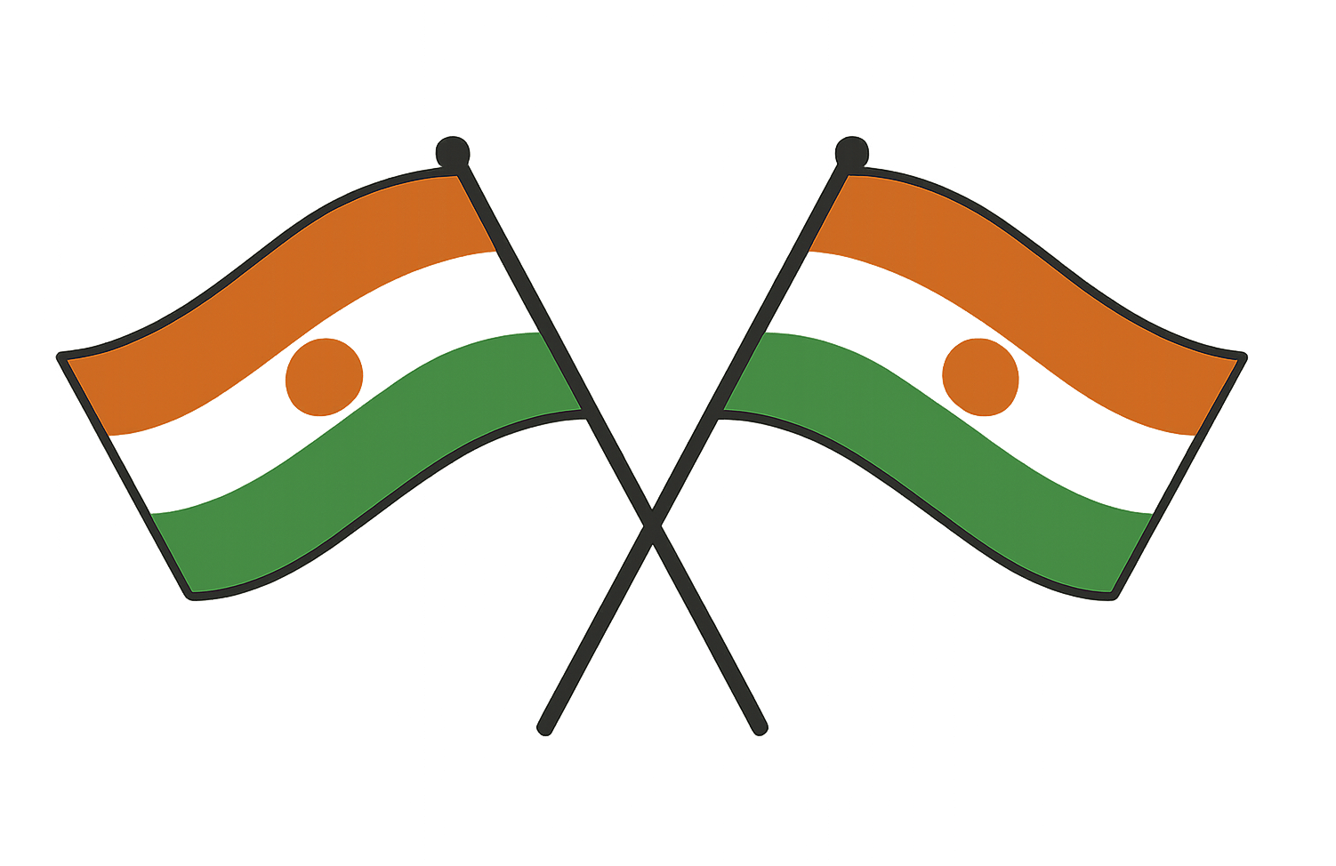Crossed Waving Niger Flags illustration transparent background