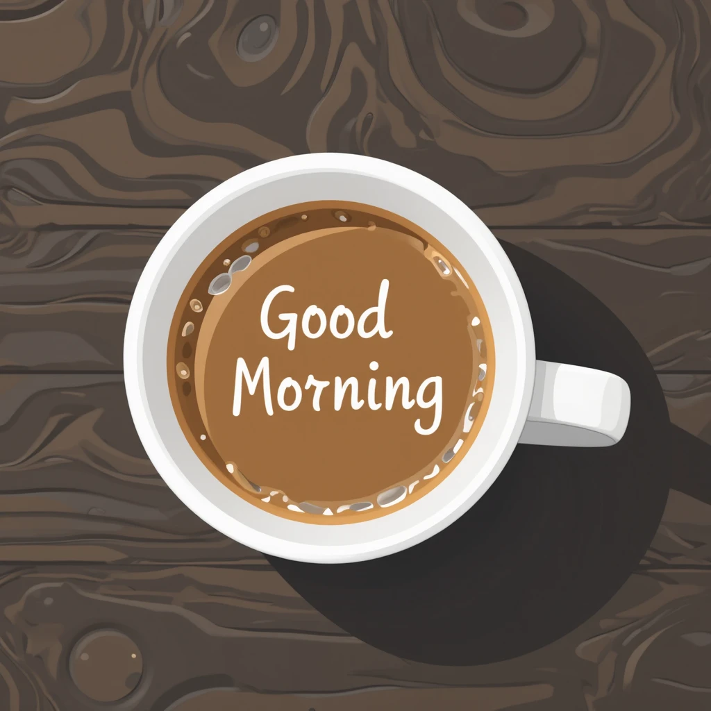 Cup of Coffee Displaying 'Good Morning' on a Rustic Wooden Background