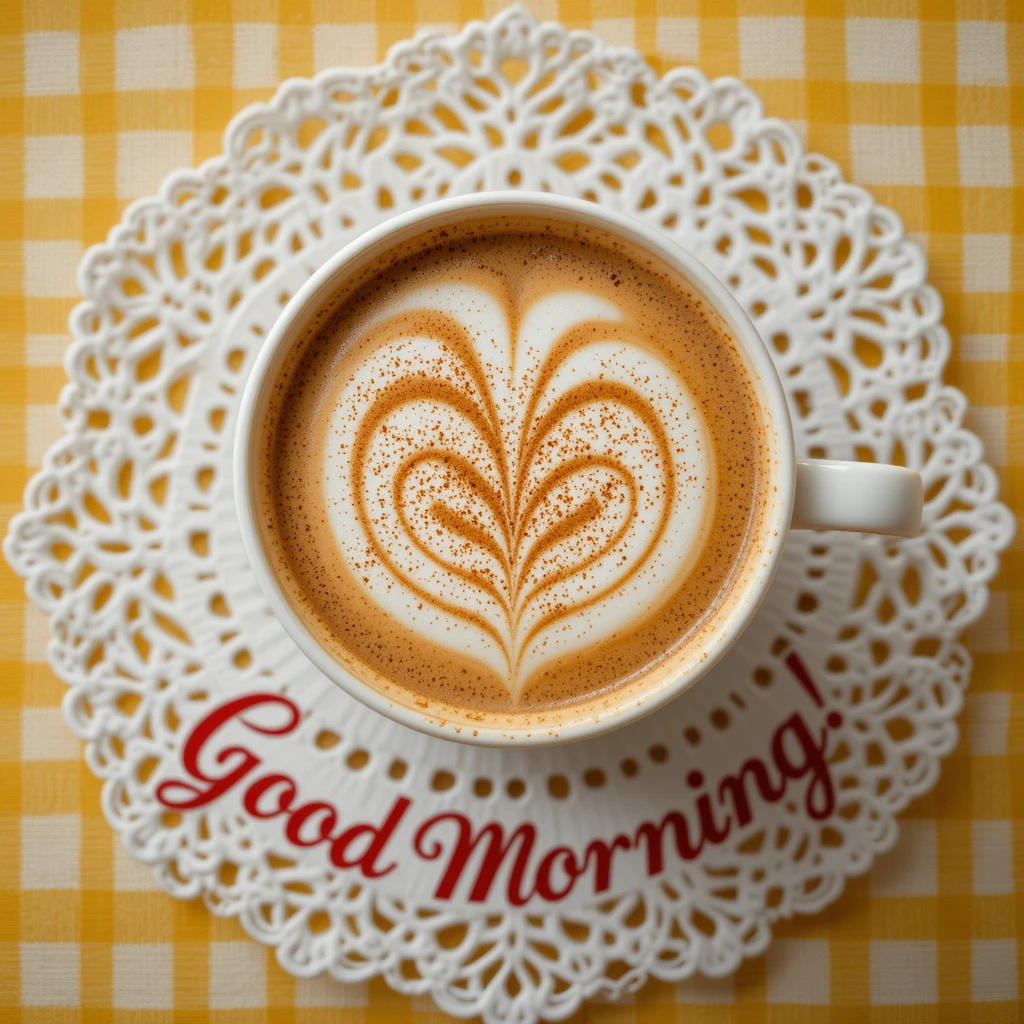Cup of Coffee with Latte Art on a Morning-Themed Table Setting